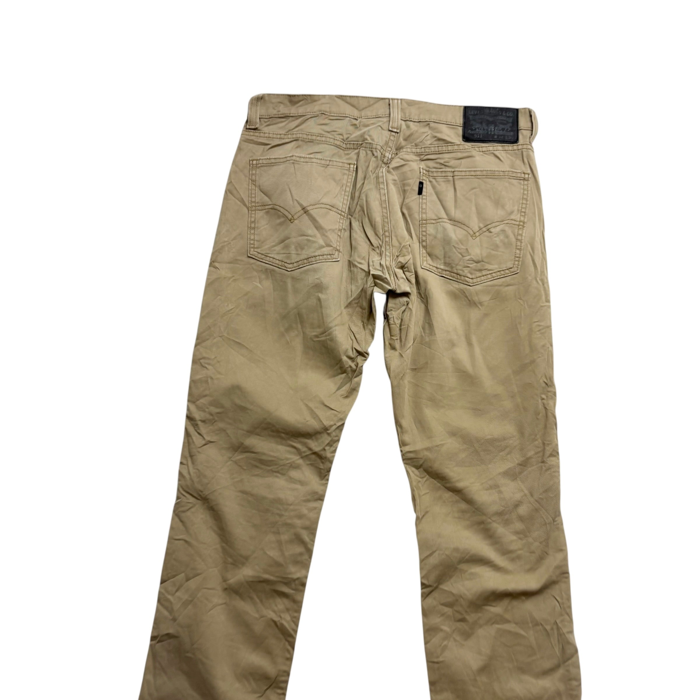 Levis 511 Trousers W32 L30 Mens Beige Slim Fit Stretch Pants (E)