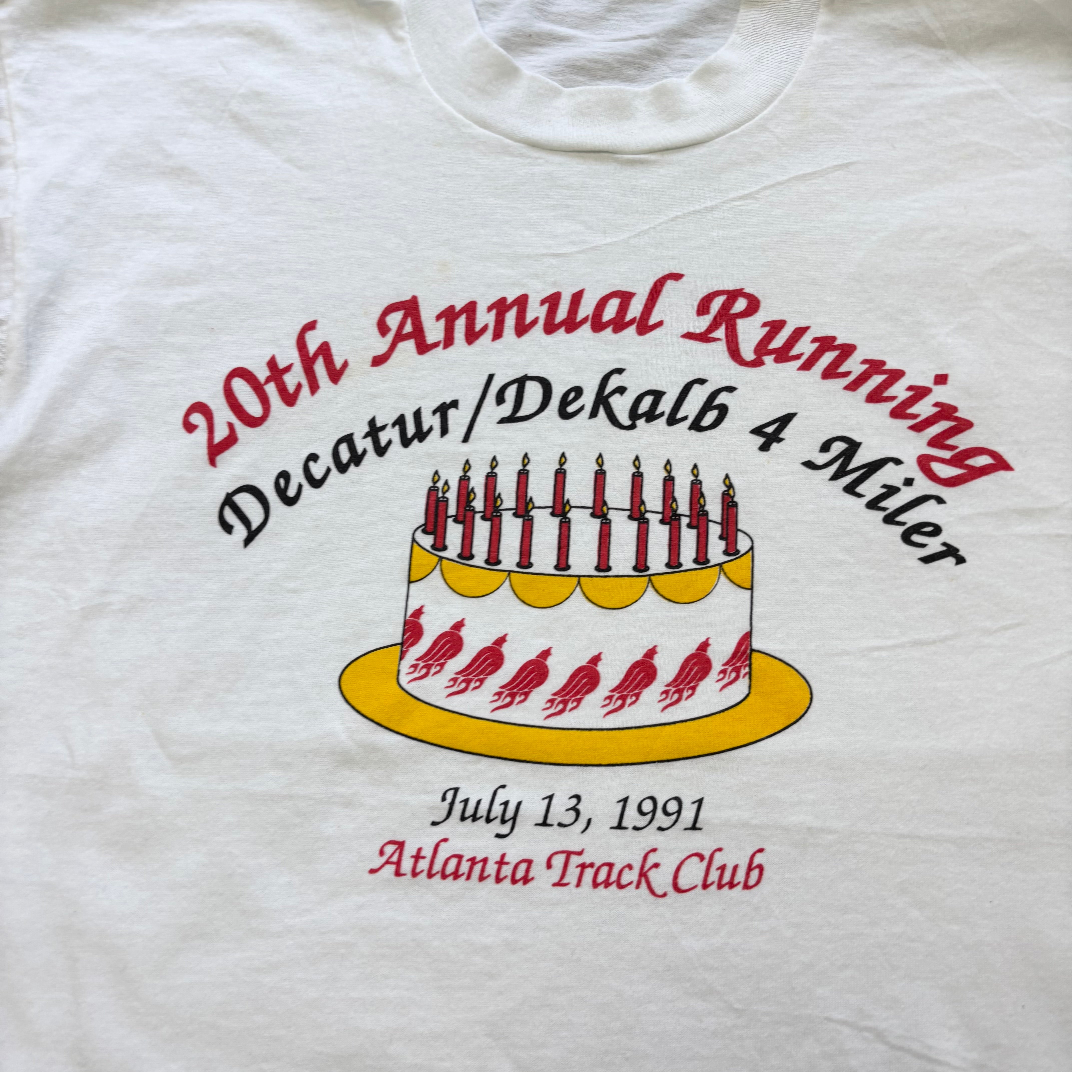 Vintage T Shirt Mens Medium White Single Stitch Graphic Print 90s Run (E)