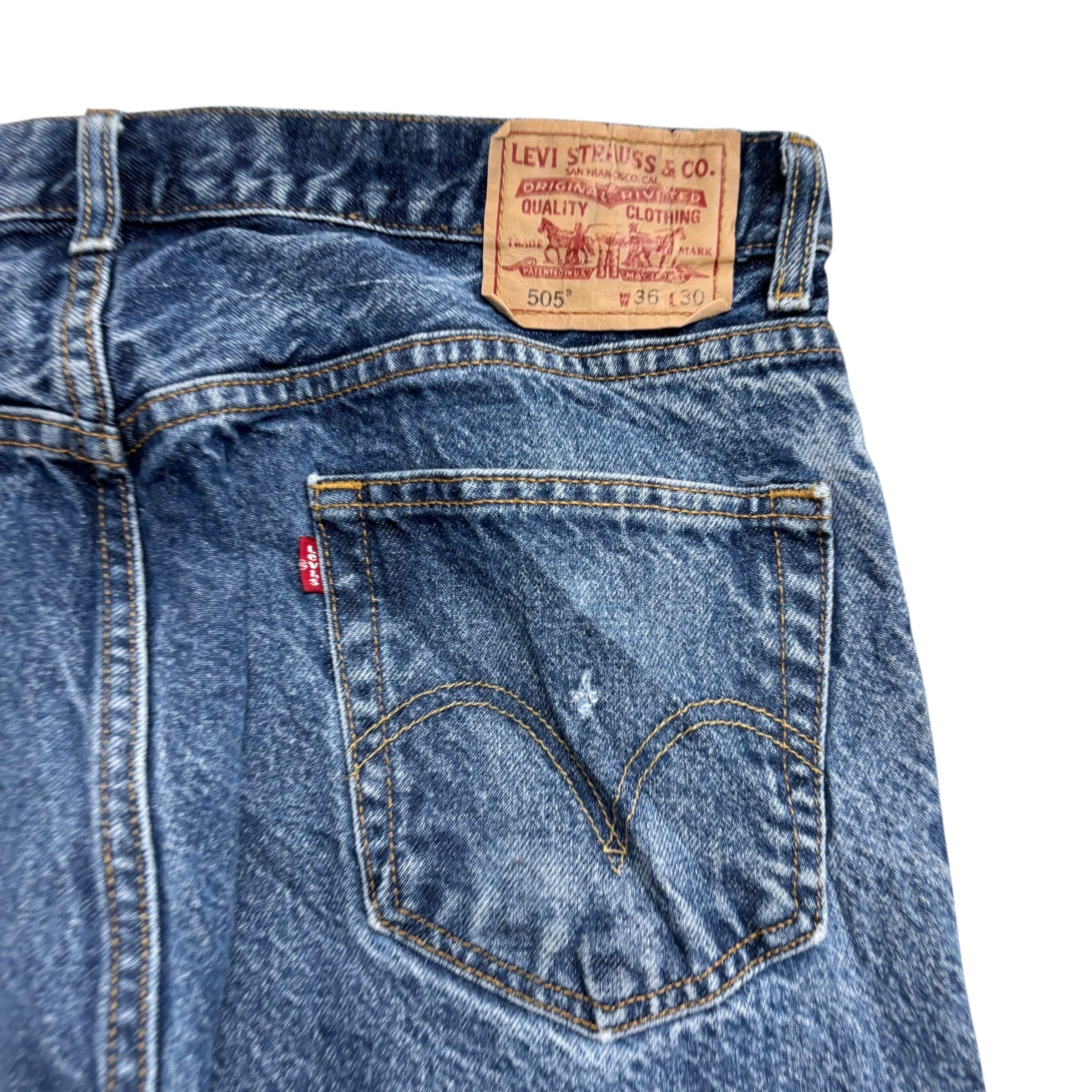 Levis 505 Jeans W36 L30 Mens Mid Blue Regular Straight Fit Vintage Denim