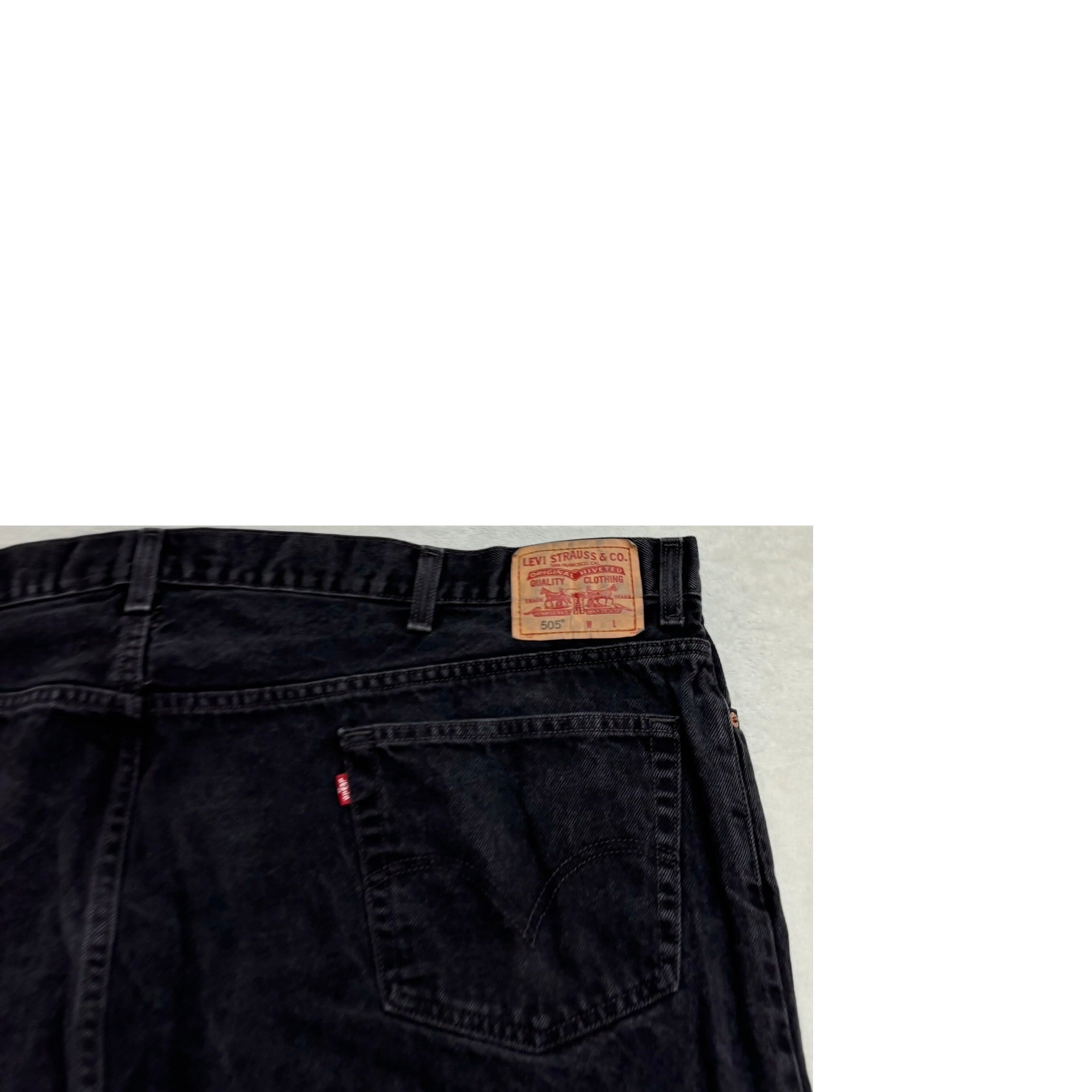 Levis 505 Jeans W54 L32 Mens Black Regular Straight Fit Vintage Denim (E)