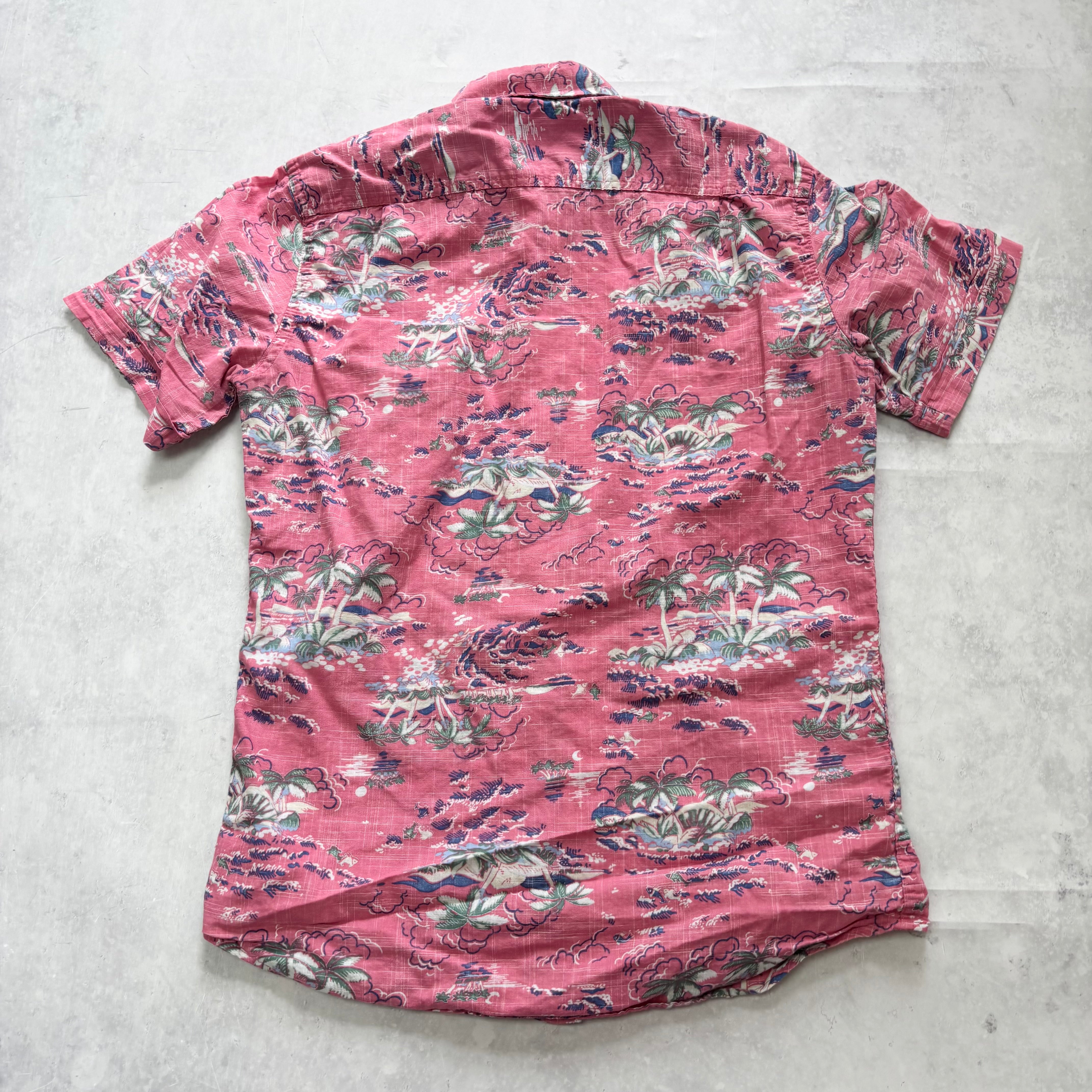 IZOD Hawaiian Shirt Mens Small Pink Short Sleeve Cotton (E)