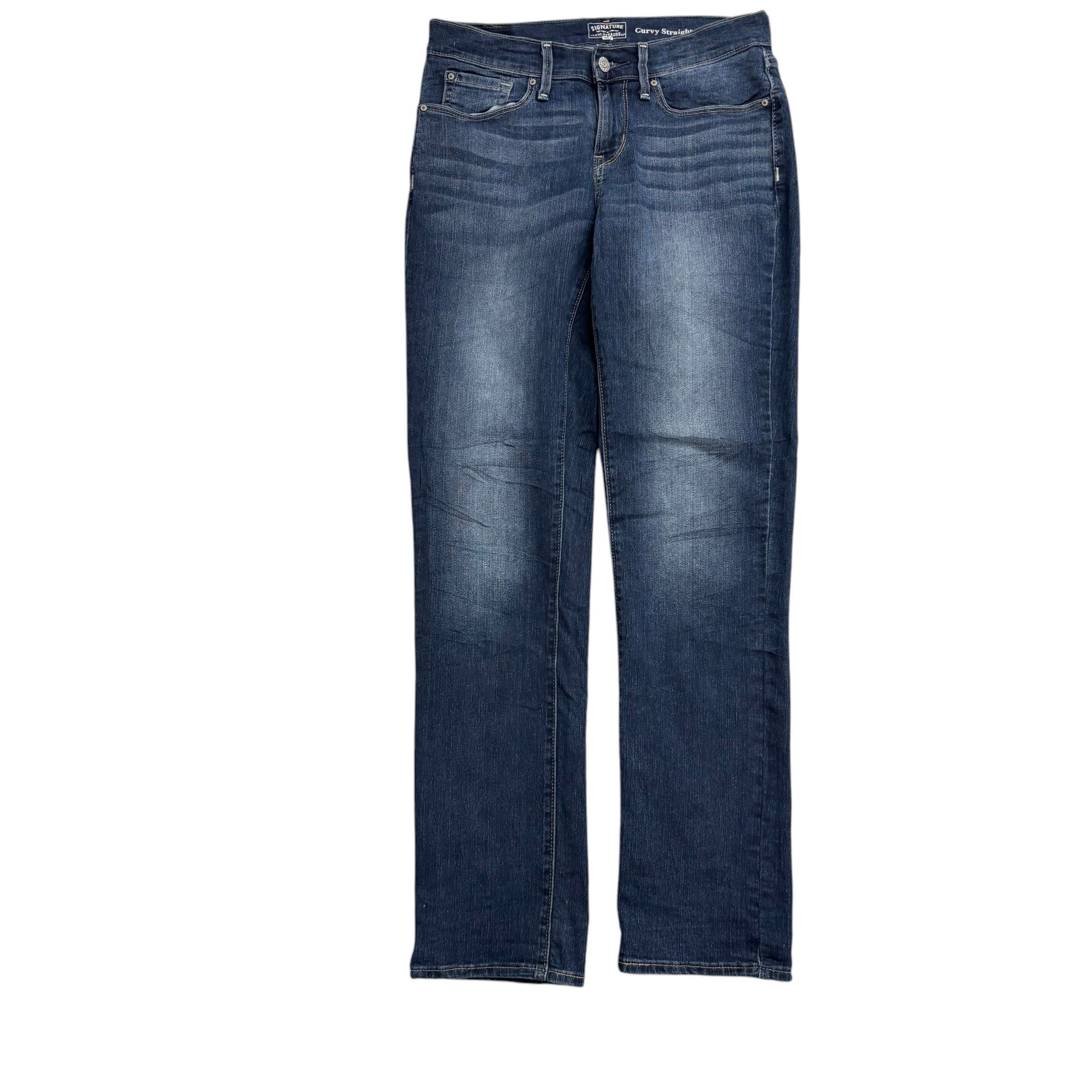 Levis Signature Jeans W28 L32 Womens Curvy Straight Dark Blue Stretch Denim (E)