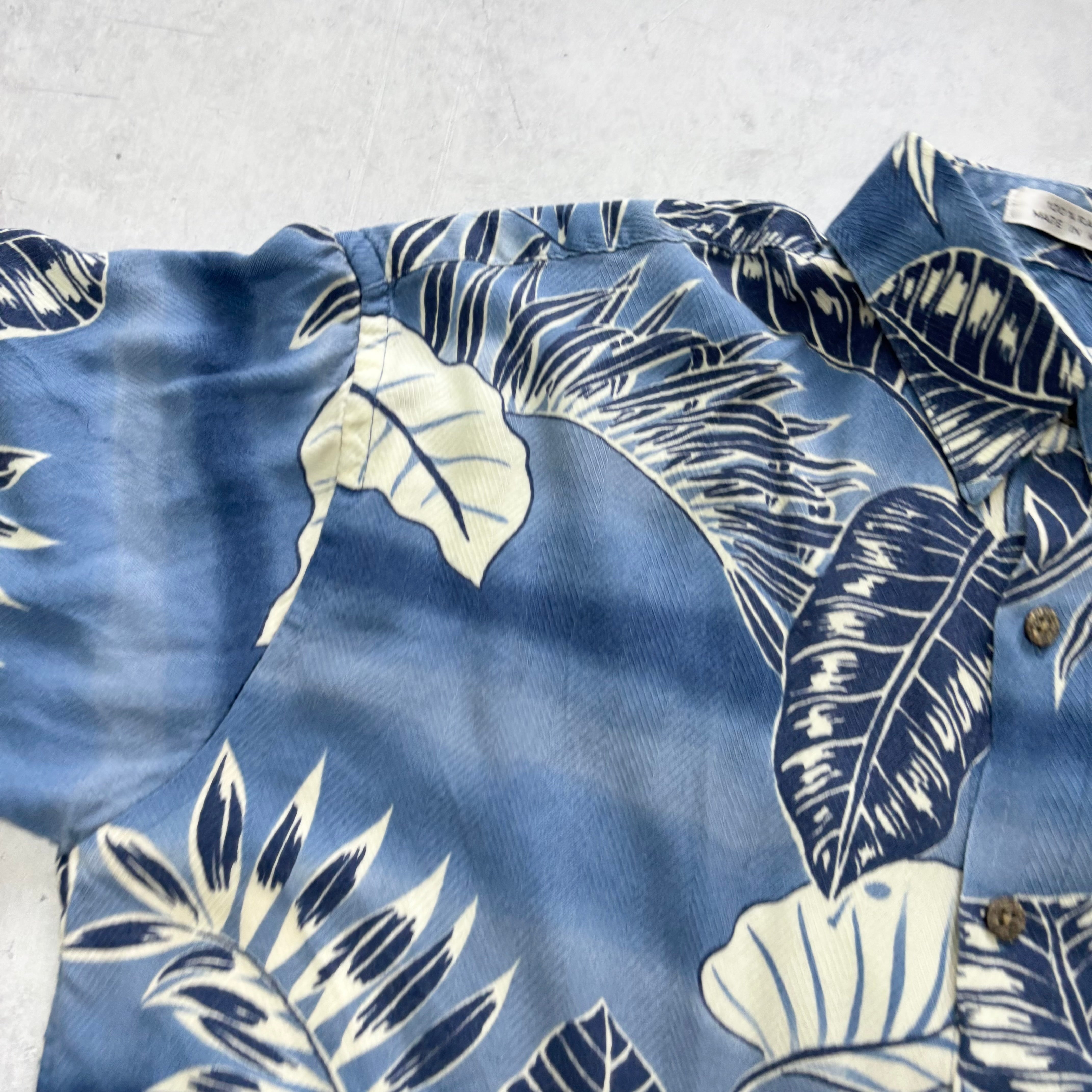Vintage Hawaiian Shirt Mens Small Blue Floral Aloha Short Sleeve Rayon (E)