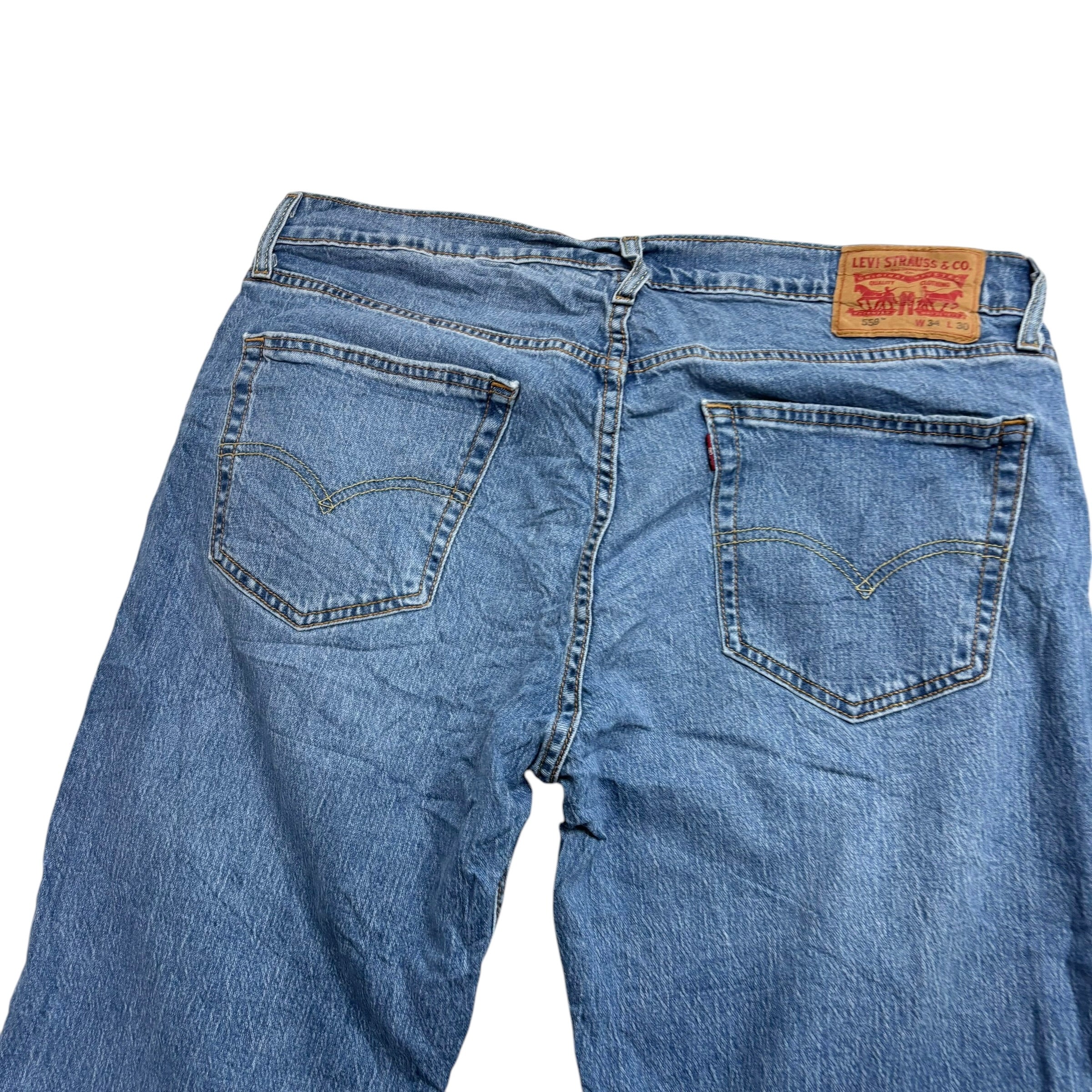 Levis 559 Jeans W36 L30 Mens Mid Blue Relaxed Straight Fit Stretch Denim (E)