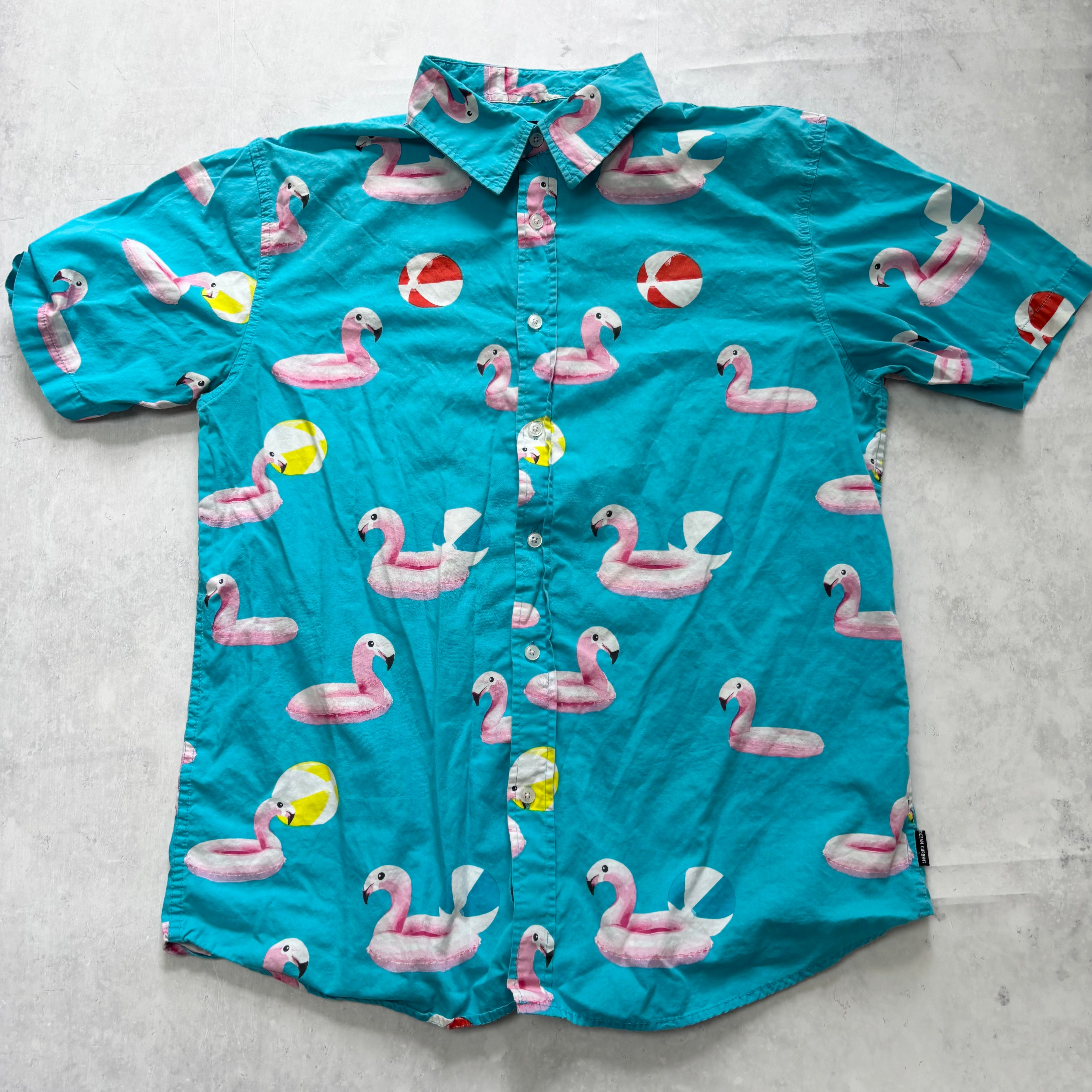 Hawaiian Shirt Mens Large Blue Short Sleeve Cotton Slim Fit (E)