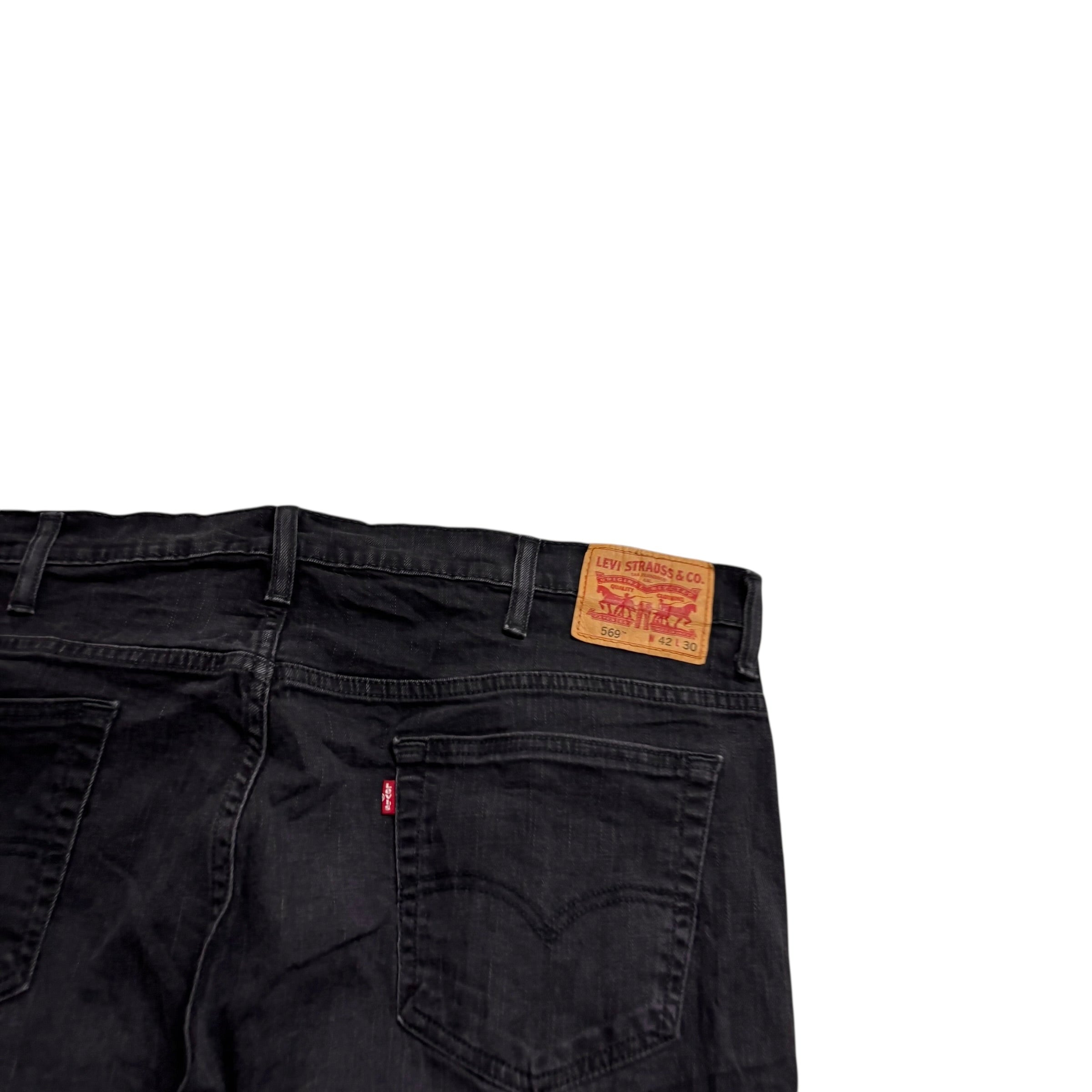 Levis 559 Jeans W42 L29 Mens Black Baggy Relaxed Straight Fit Stretch Denim (F)