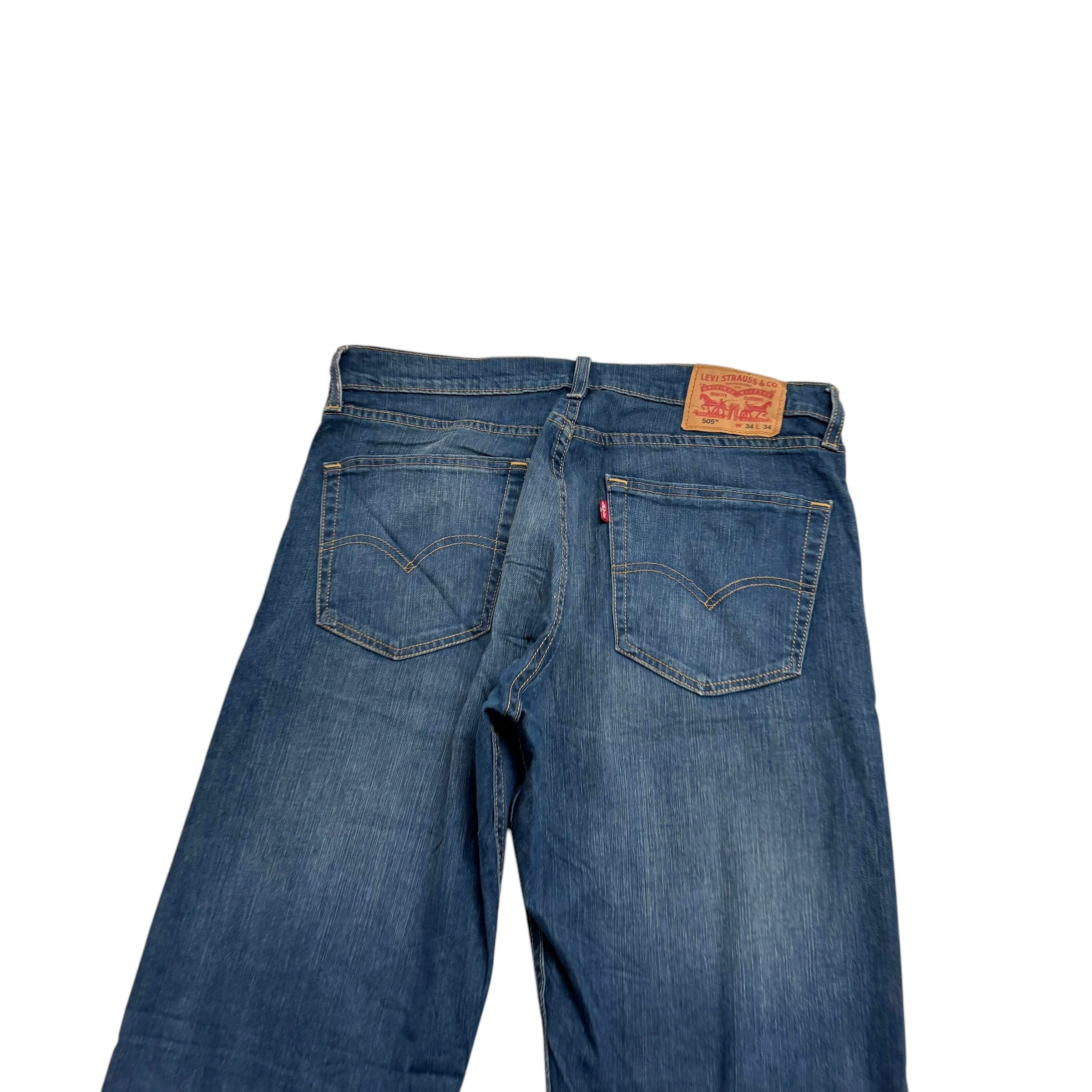 Levis 505 Jeans W34 L34 Mens Dark Blue Regular Straight Fit Stretch Denim (E)