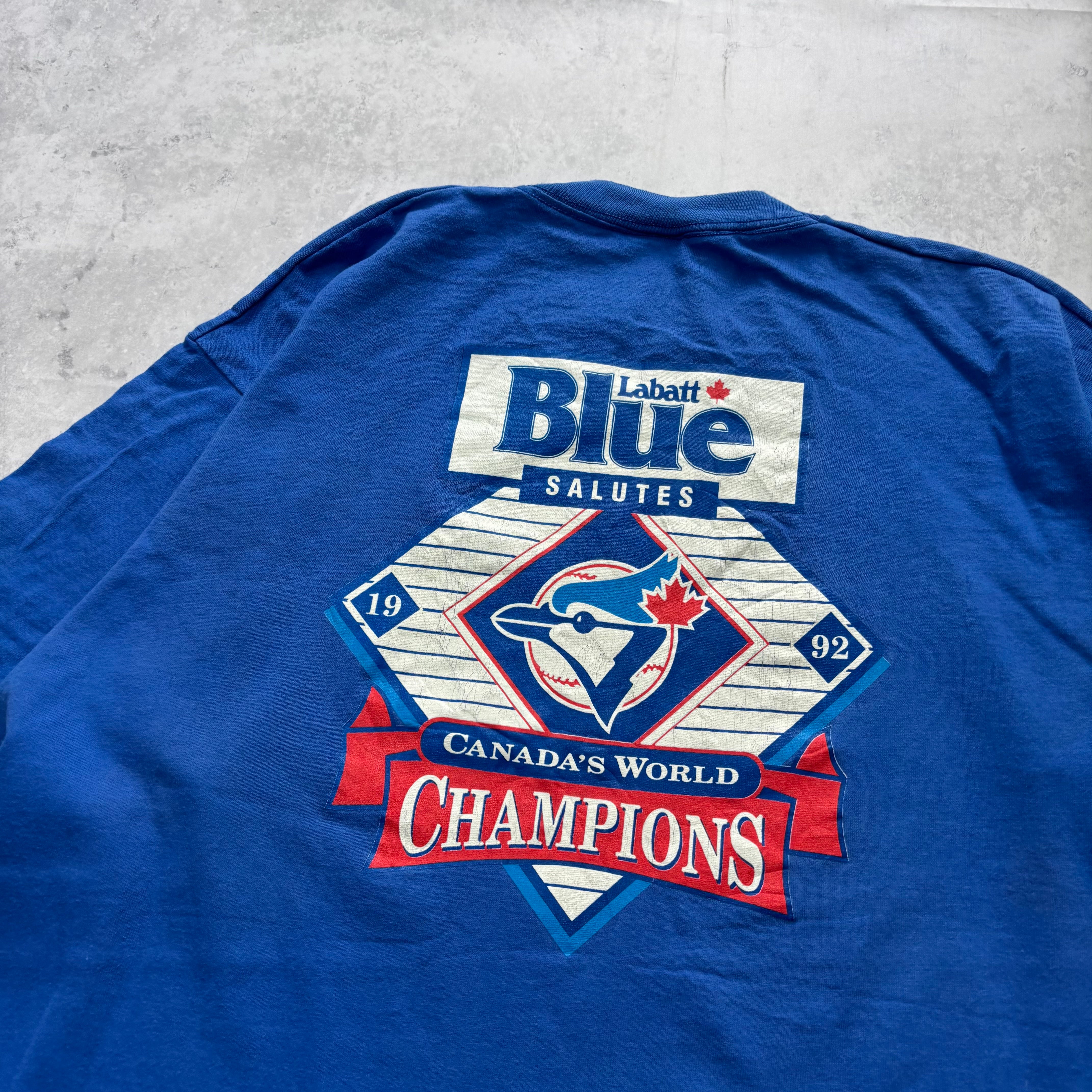 Vintage T Shirt Mens XL Blue Single Stitch Graphic Print 90s USA Beer (E)