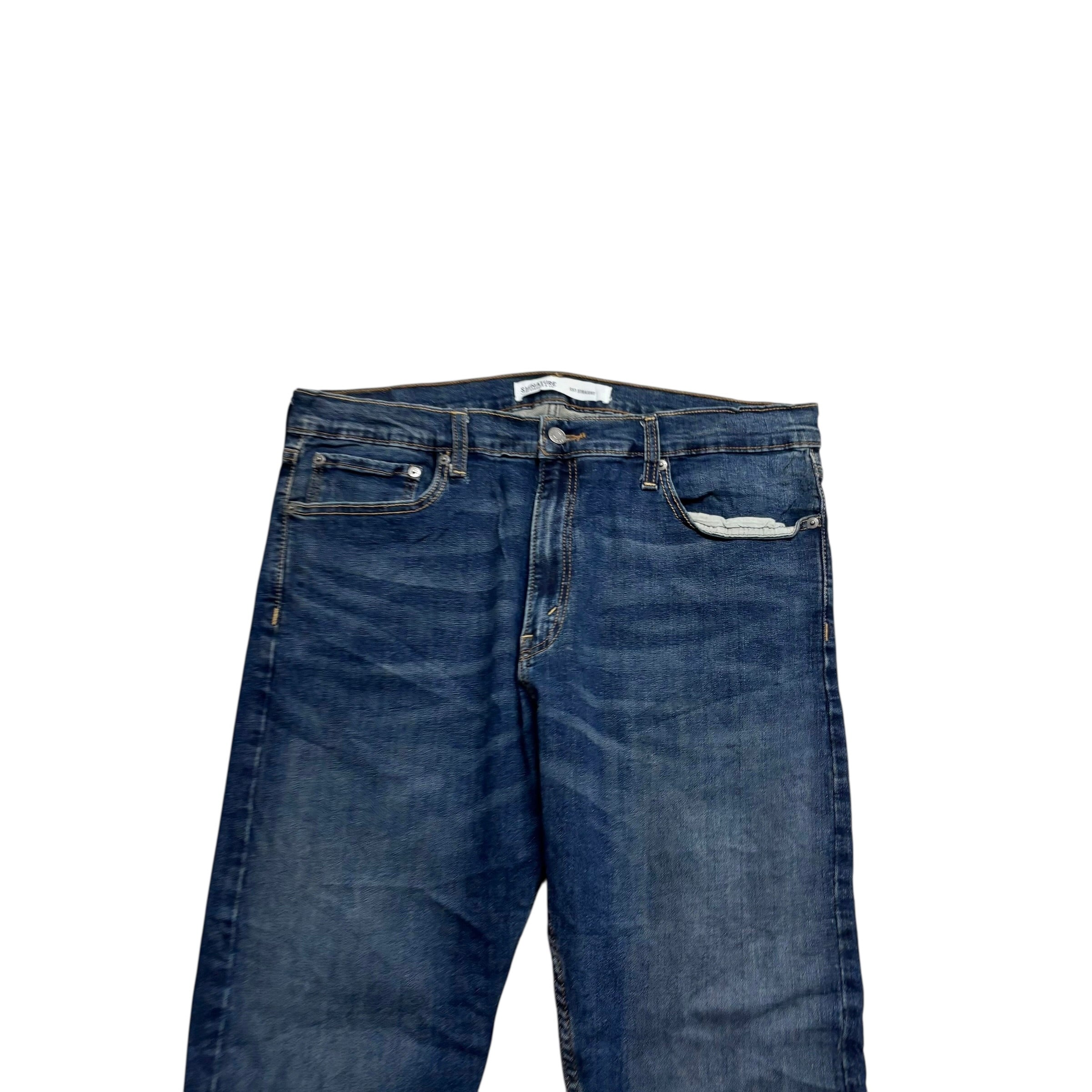 Levis Signature Jeans W36 L30 Mens Dark Blue Regular Straight Stretch Denim (E)