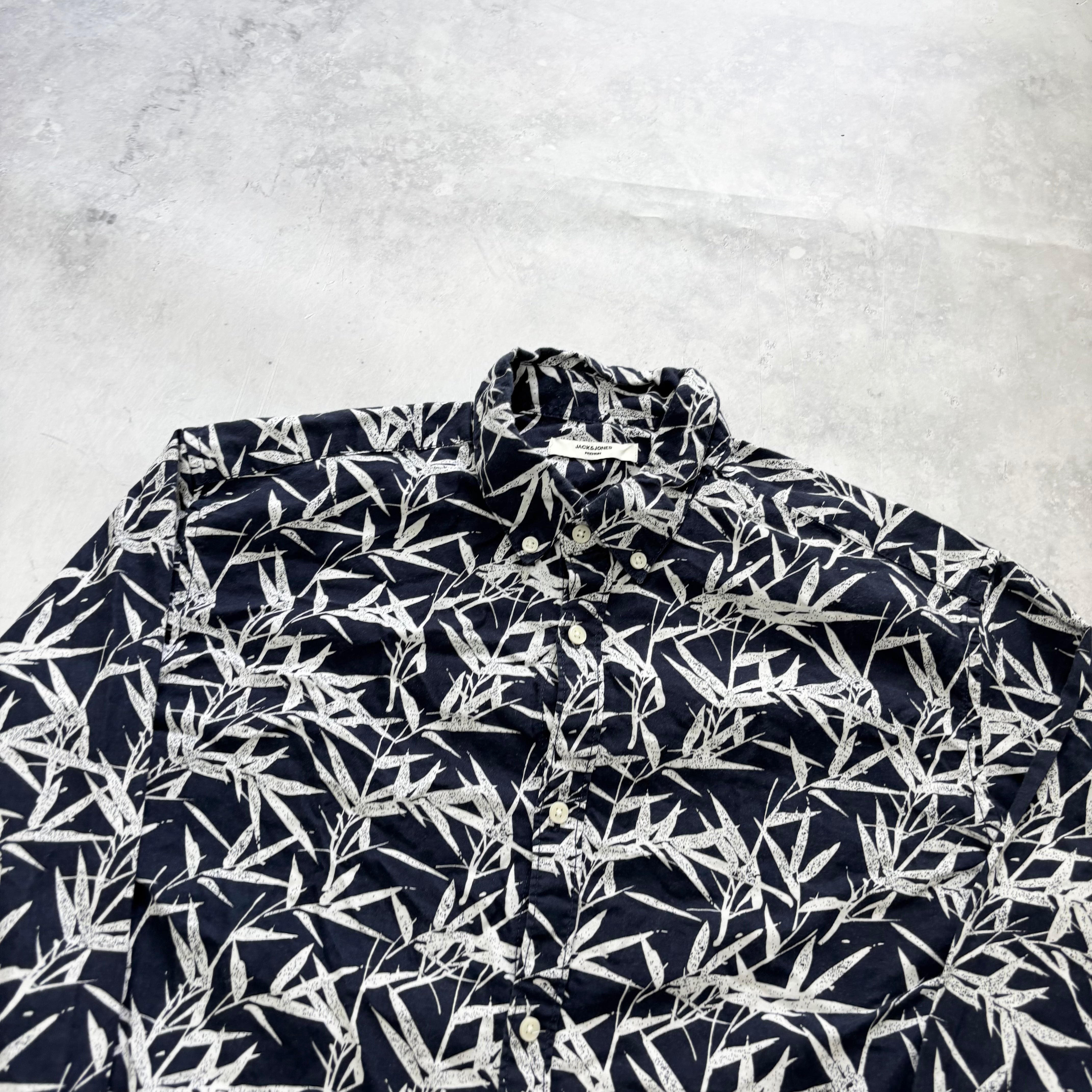 Jack & Jones Shirt Mens Large Navy Long Sleeve Cotton Pattern Regular Fit (E)