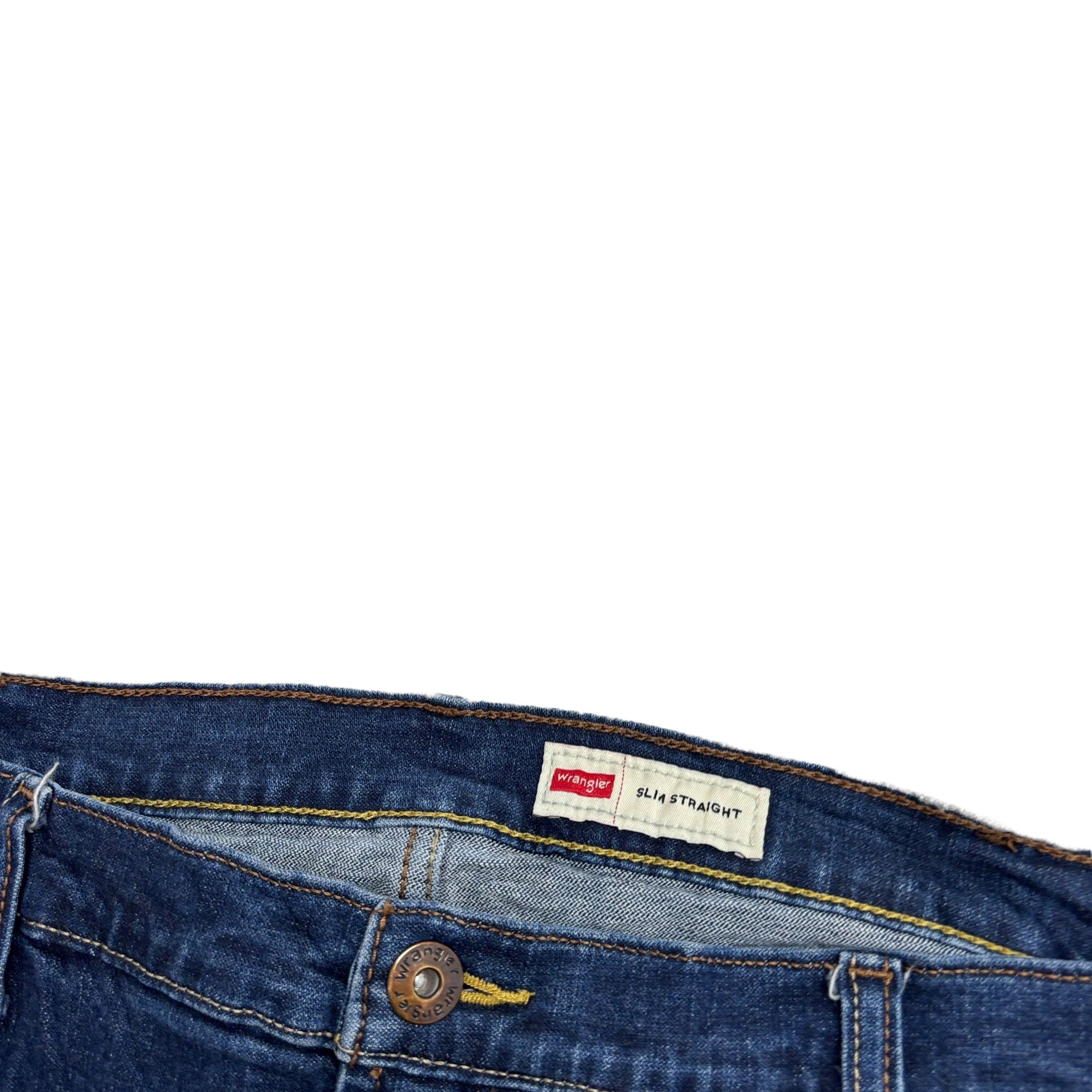 Wrangler Jeans W42 L25 Mens Mid Blue Slim Straight Fit Stretch Denim (E)