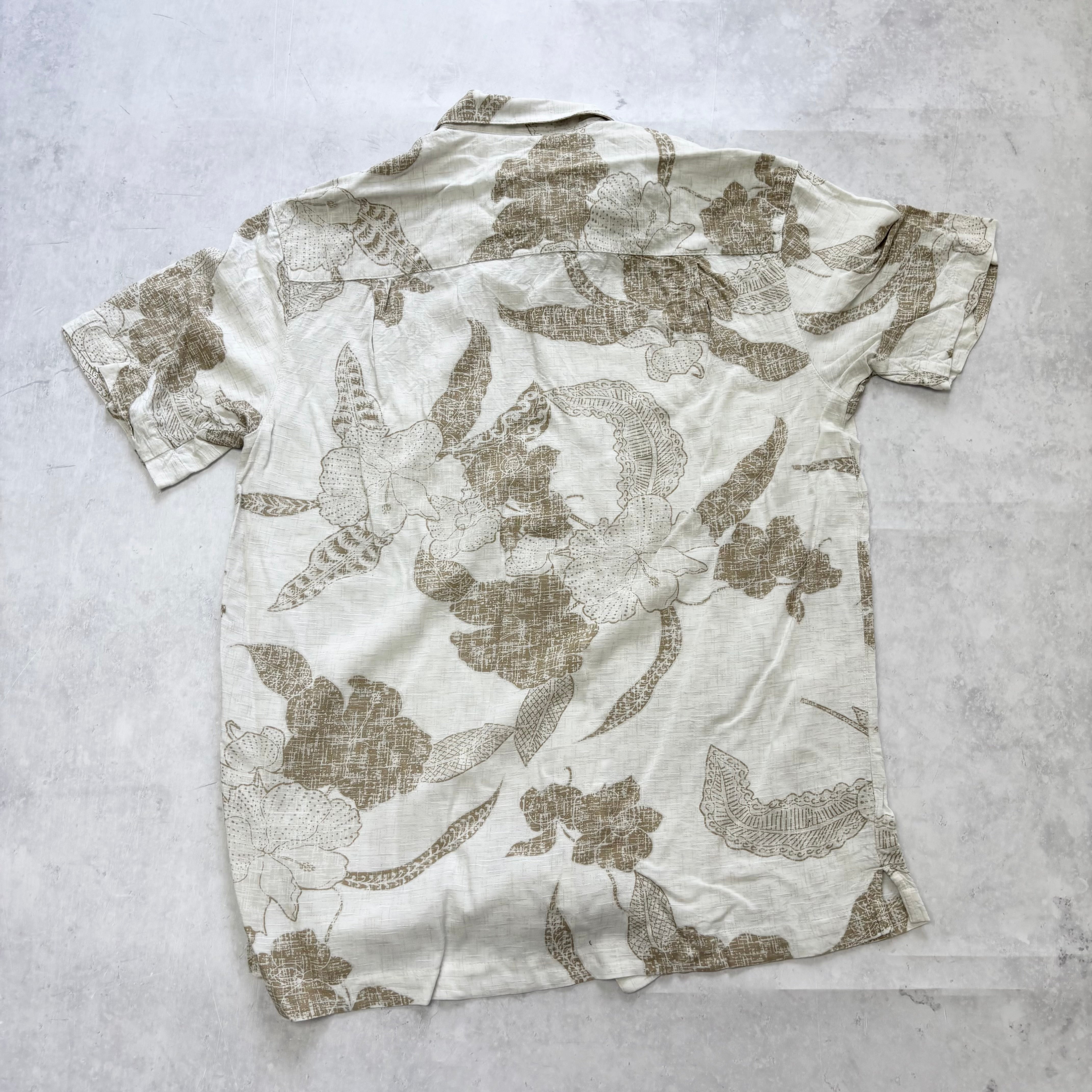 George Hawaiian Shirt Mens Small Beige Floral Aloha Short Sleeve (E)