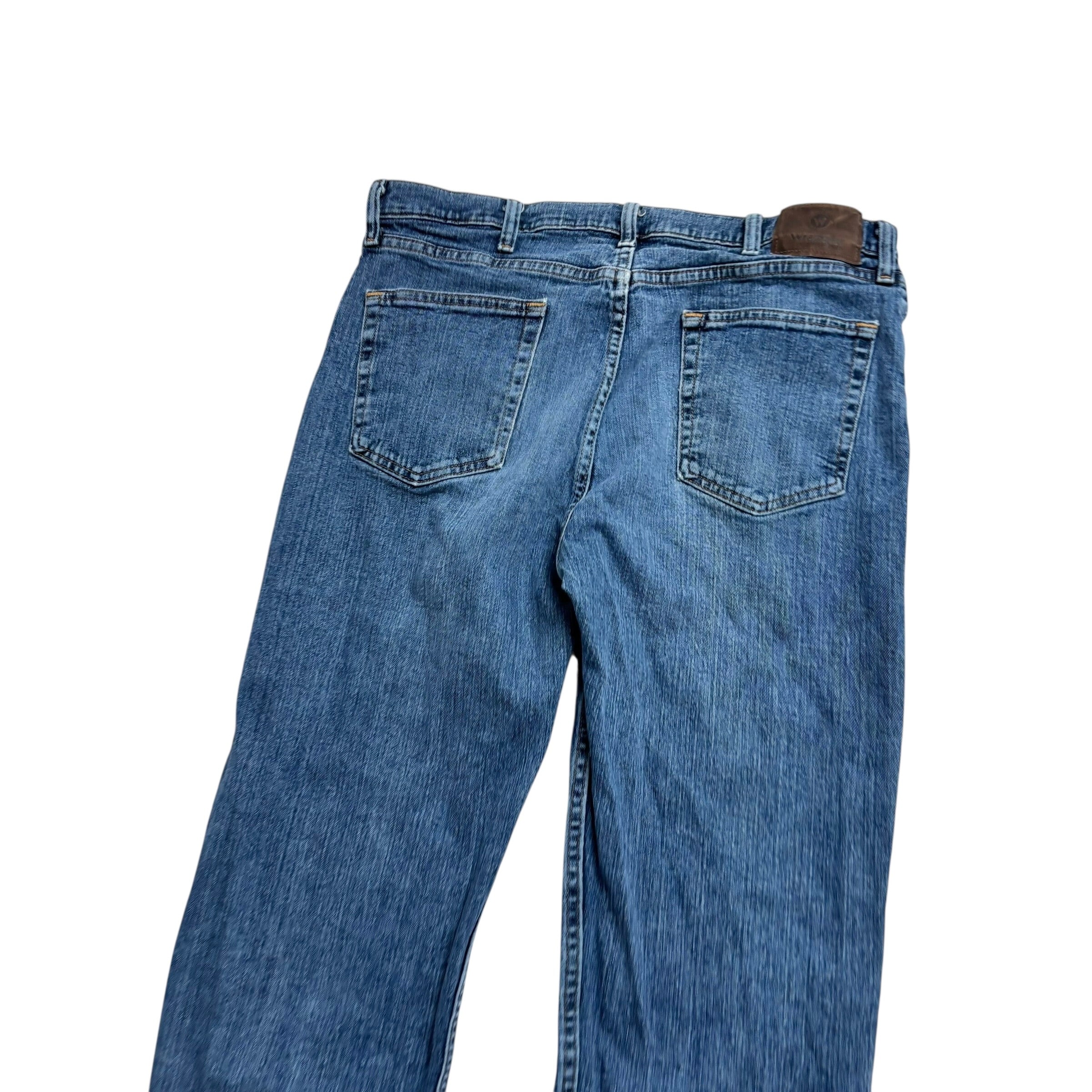 Wrangler Jeans W36 L32 Mens Mid Blue Regular Straight Fit Stretch Denim (E)