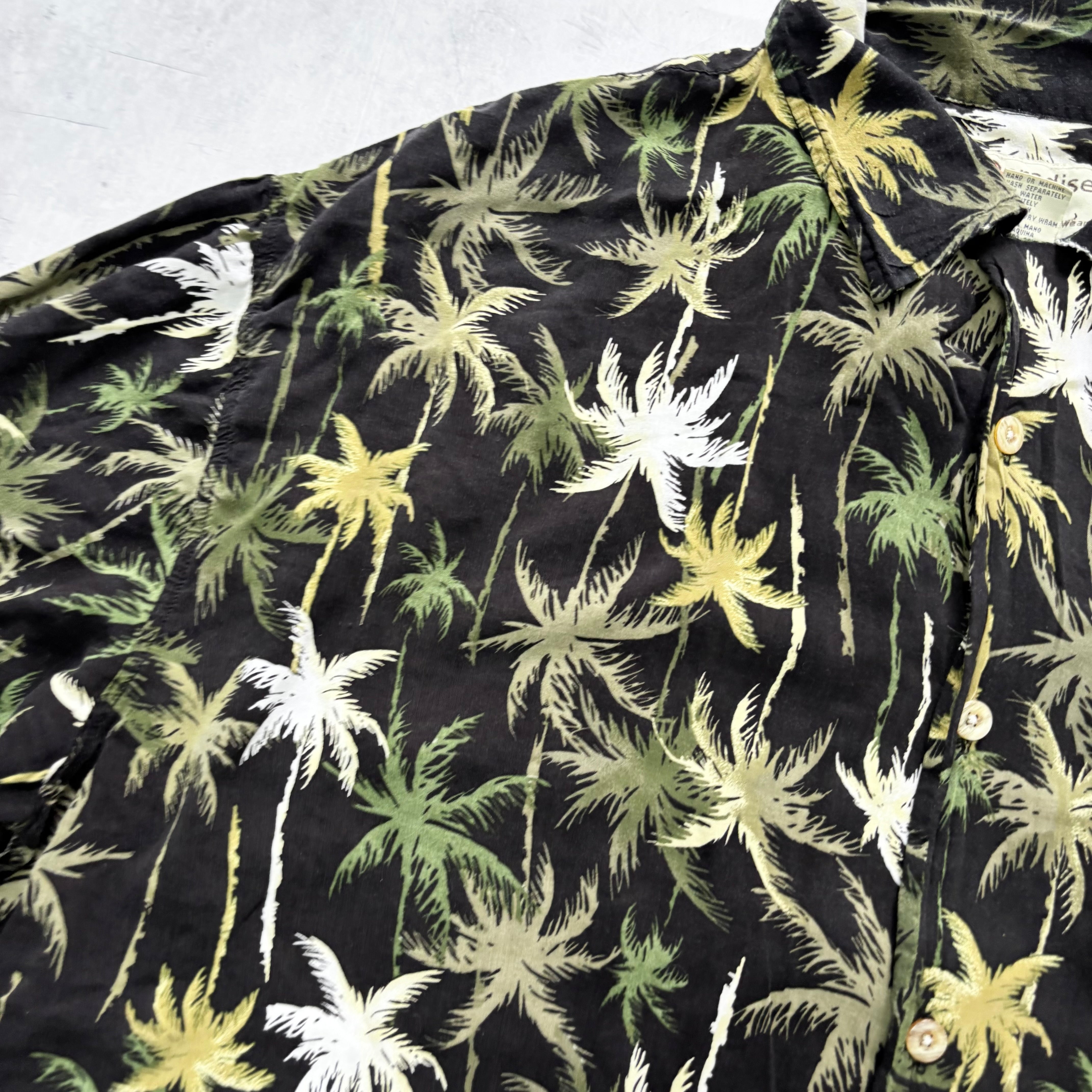 Vintage Hawaiian Shirt Mens Large Black Aloha Floral Short Sleeve Rayon (E)