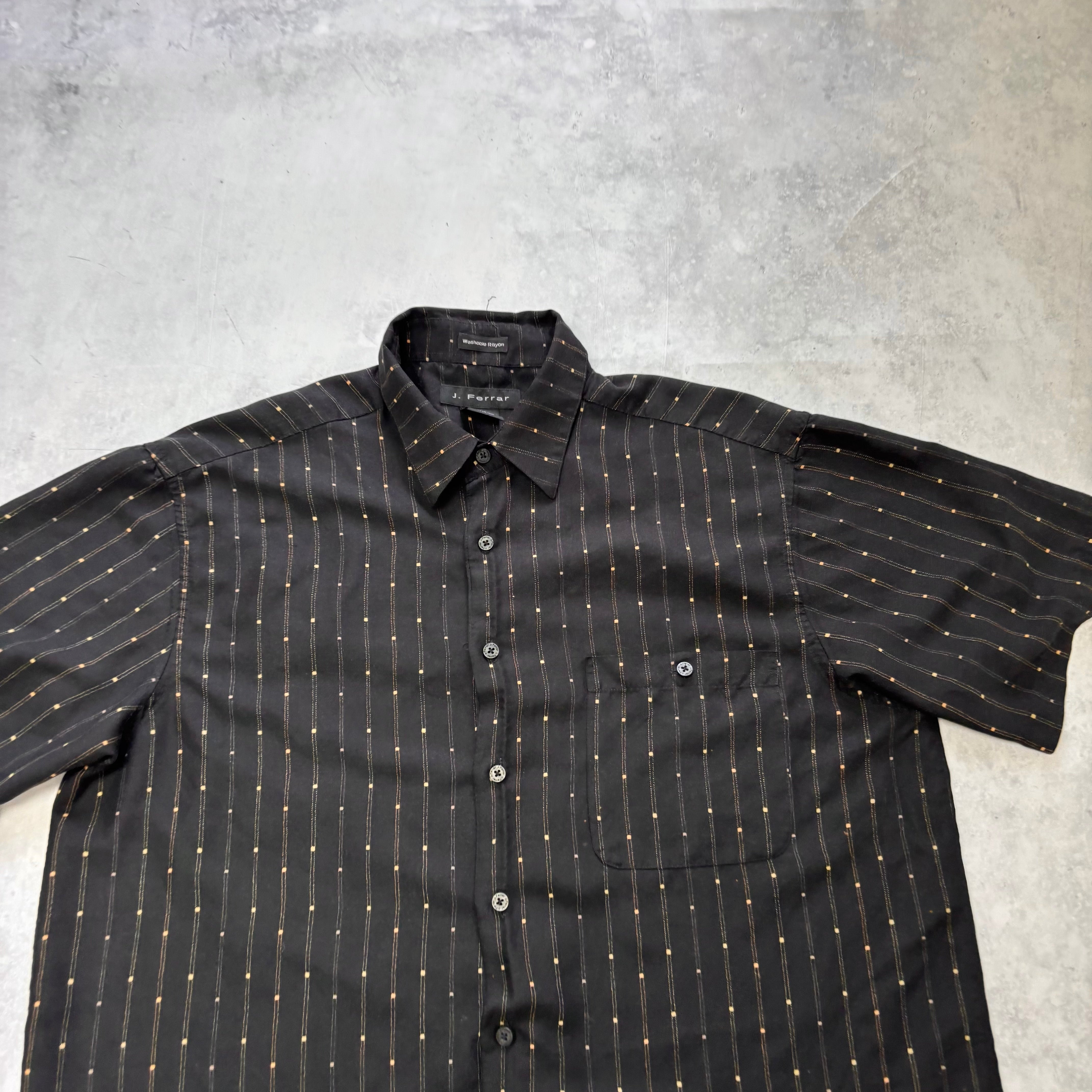 J. Ferrar Shirt Mens Large Black Patterned Striped Short Sleeve Rayon (E)