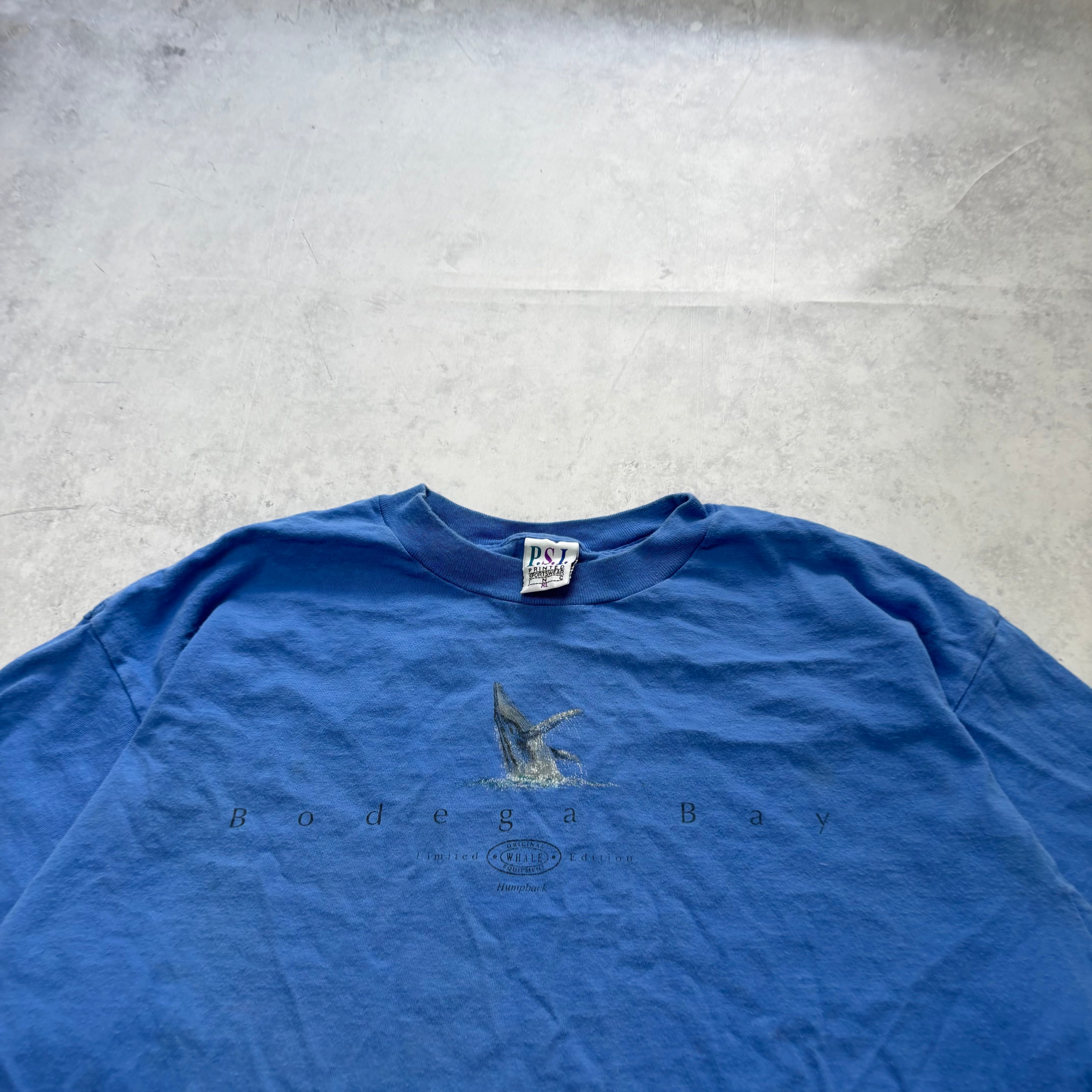Vintage T Shirt Mens XL Blue Single Stitch Graphic Print 90s USA Whales