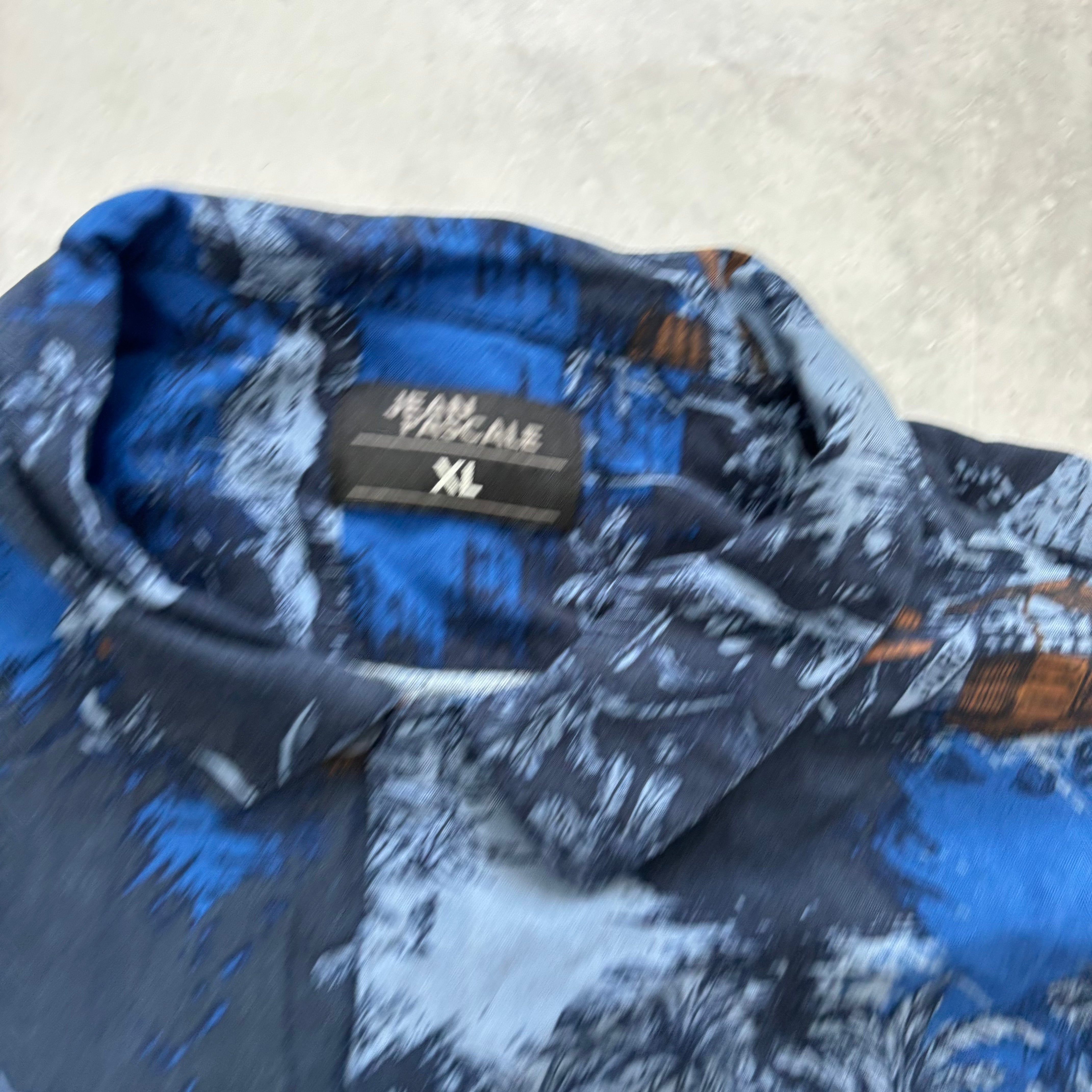 Hawaiian Shirt Mens XL Blue Floral Aloha Short Sleeve Slim Fit Viscose (E)