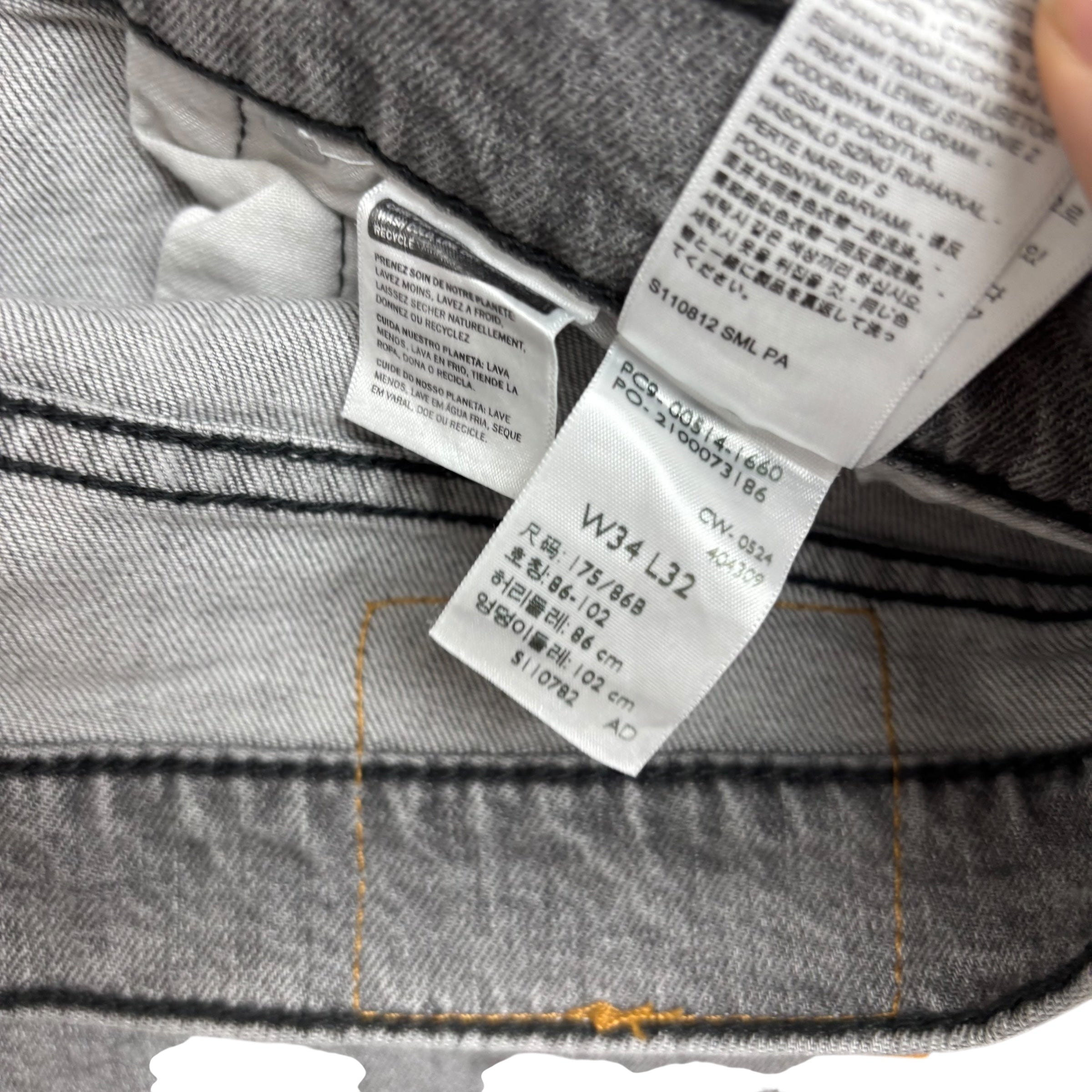 Levis 514 Jeans W34 L32 Mens Grey Regular Straight Fit Stretch Denim (E)