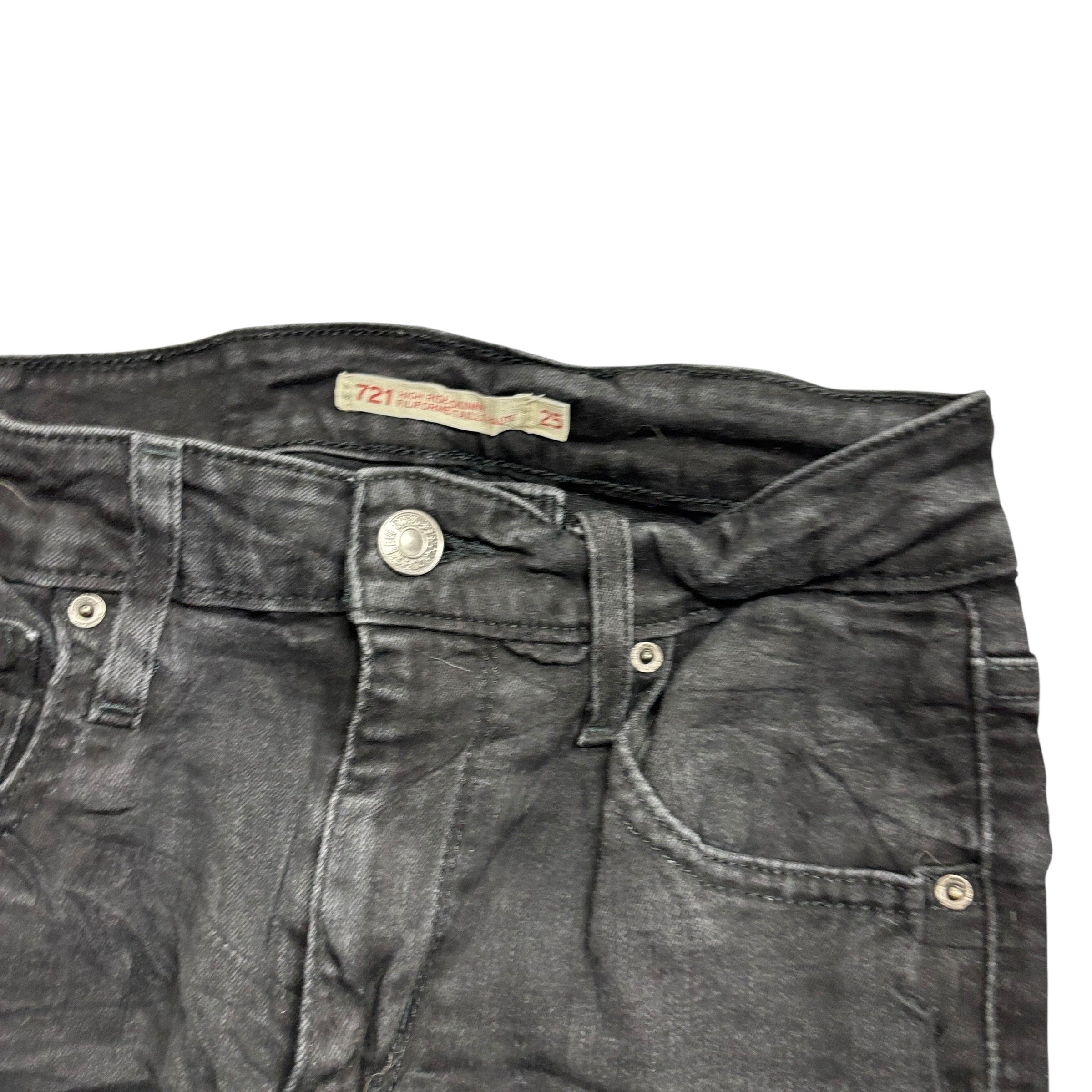 Levis 721 Jeans W23 L32 Womens High Rise Skinny Black Stretch Denim