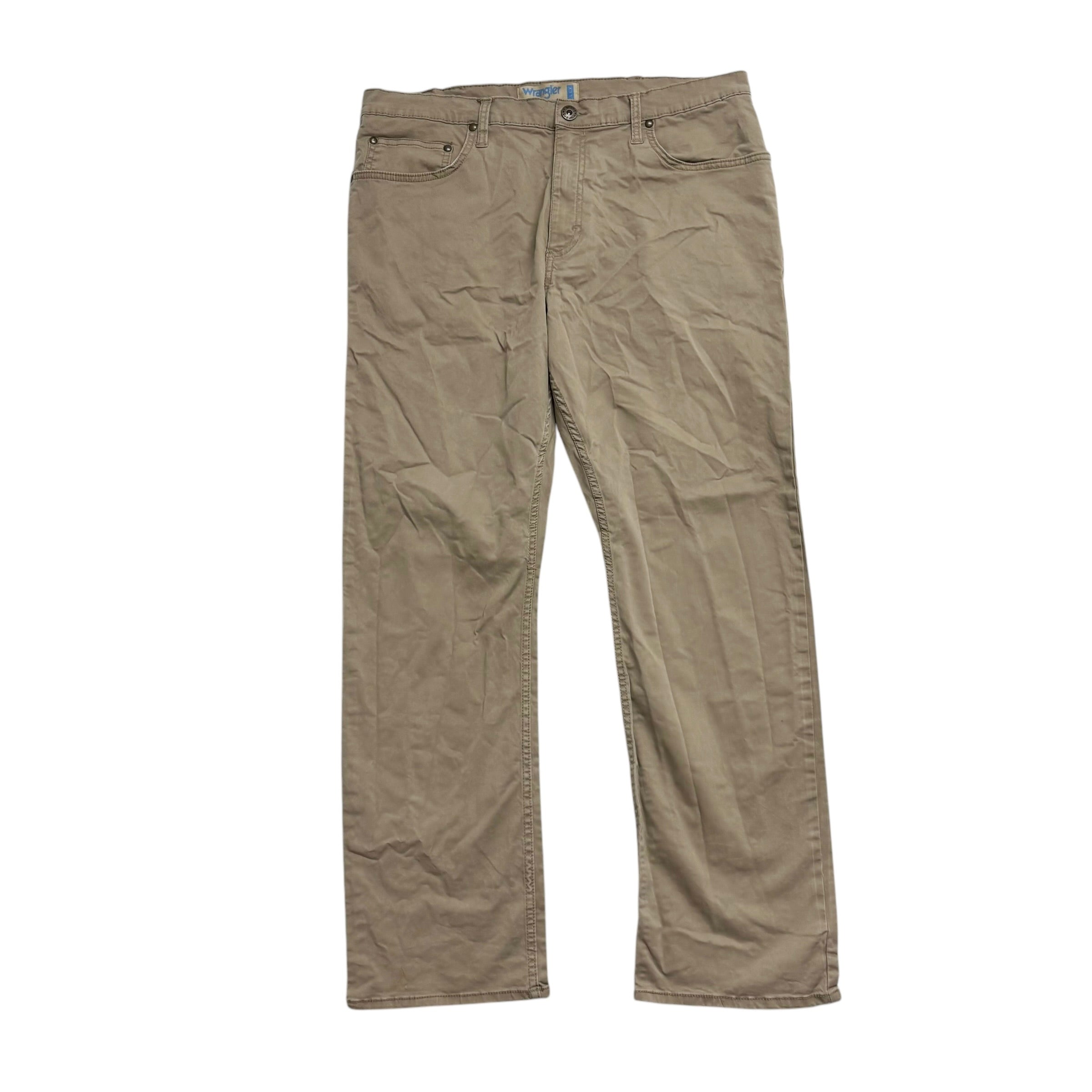 Wrangler Trousers W36 L30 Mens Tan Regular Straight Fit Stretch Cotton Pants (E)