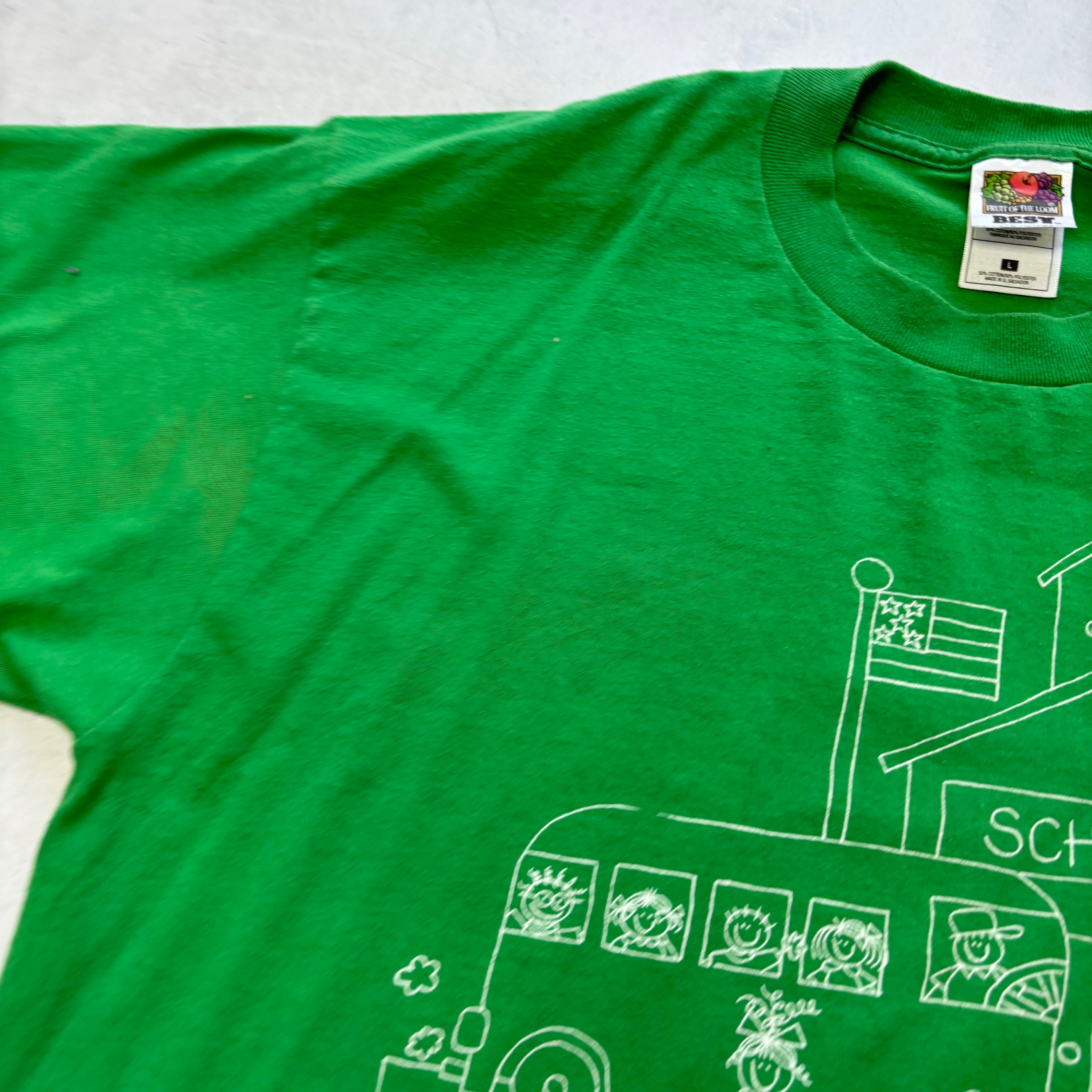 Vintage T Shirt Mens Large Green Graphic Print 90s College Sports