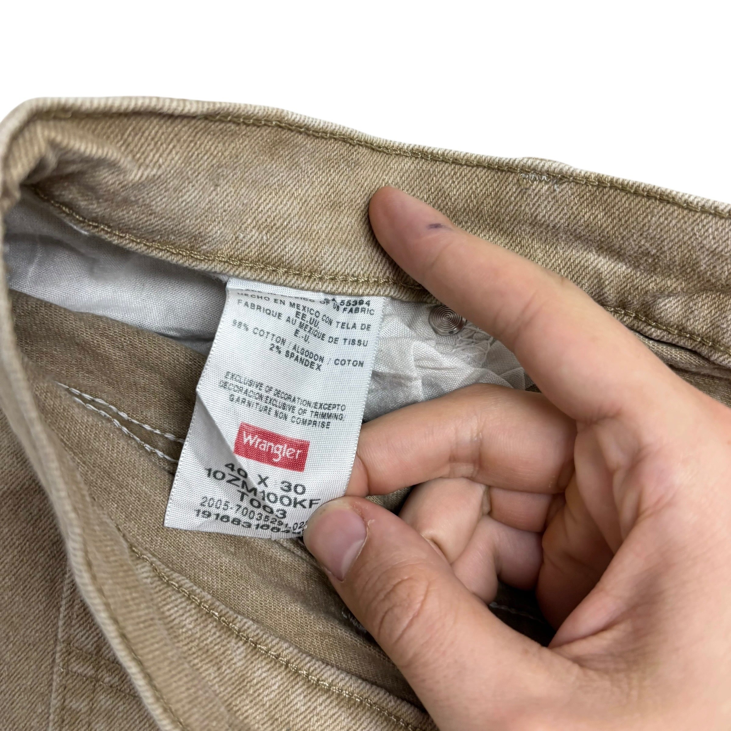 Wrangler Jeans W40 L30 Mens Beige Tan Regular Straight Fit Stretch Denim (E)