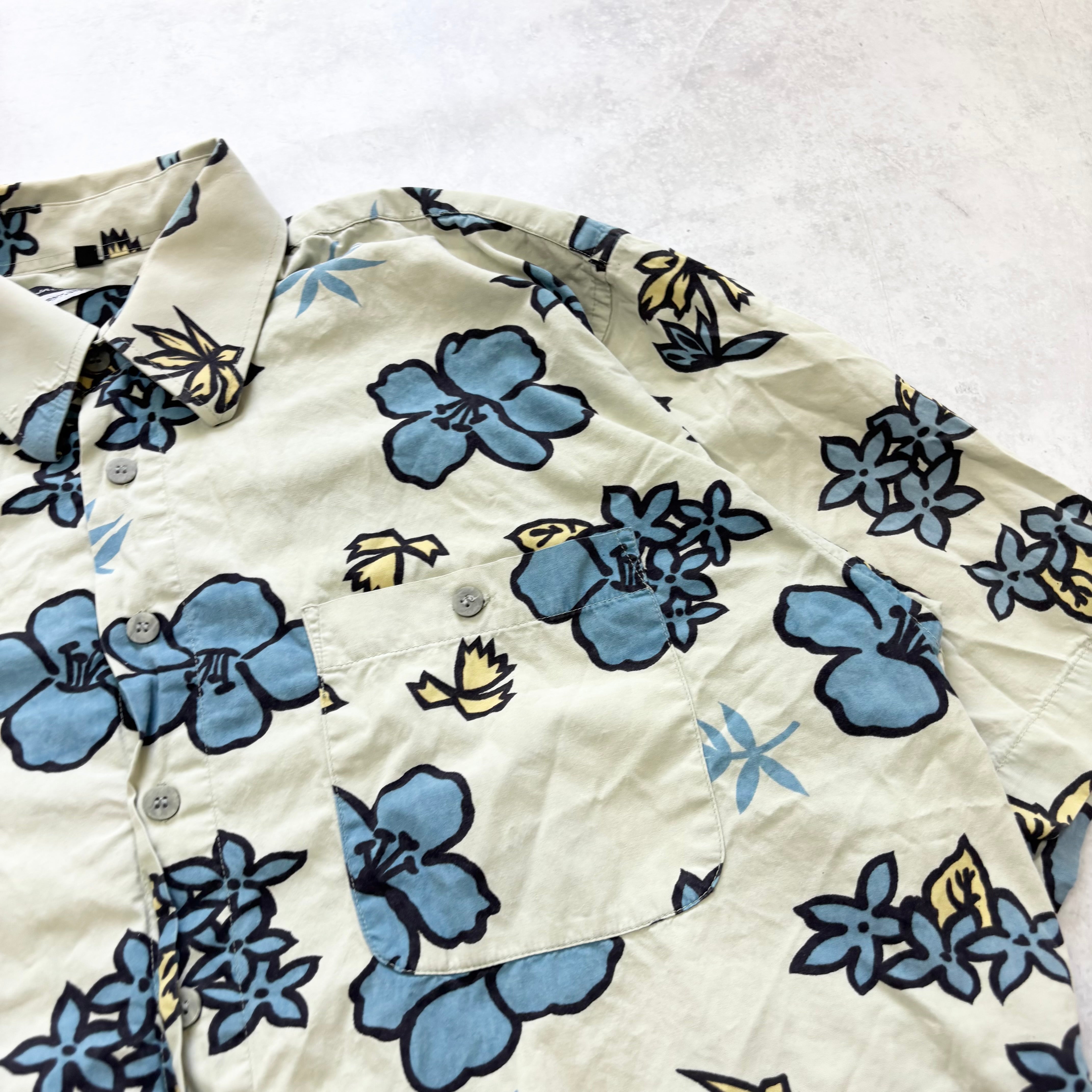 Hawaiian Shirt Mens Large Green Floral Aloha Short Sleeve (E)