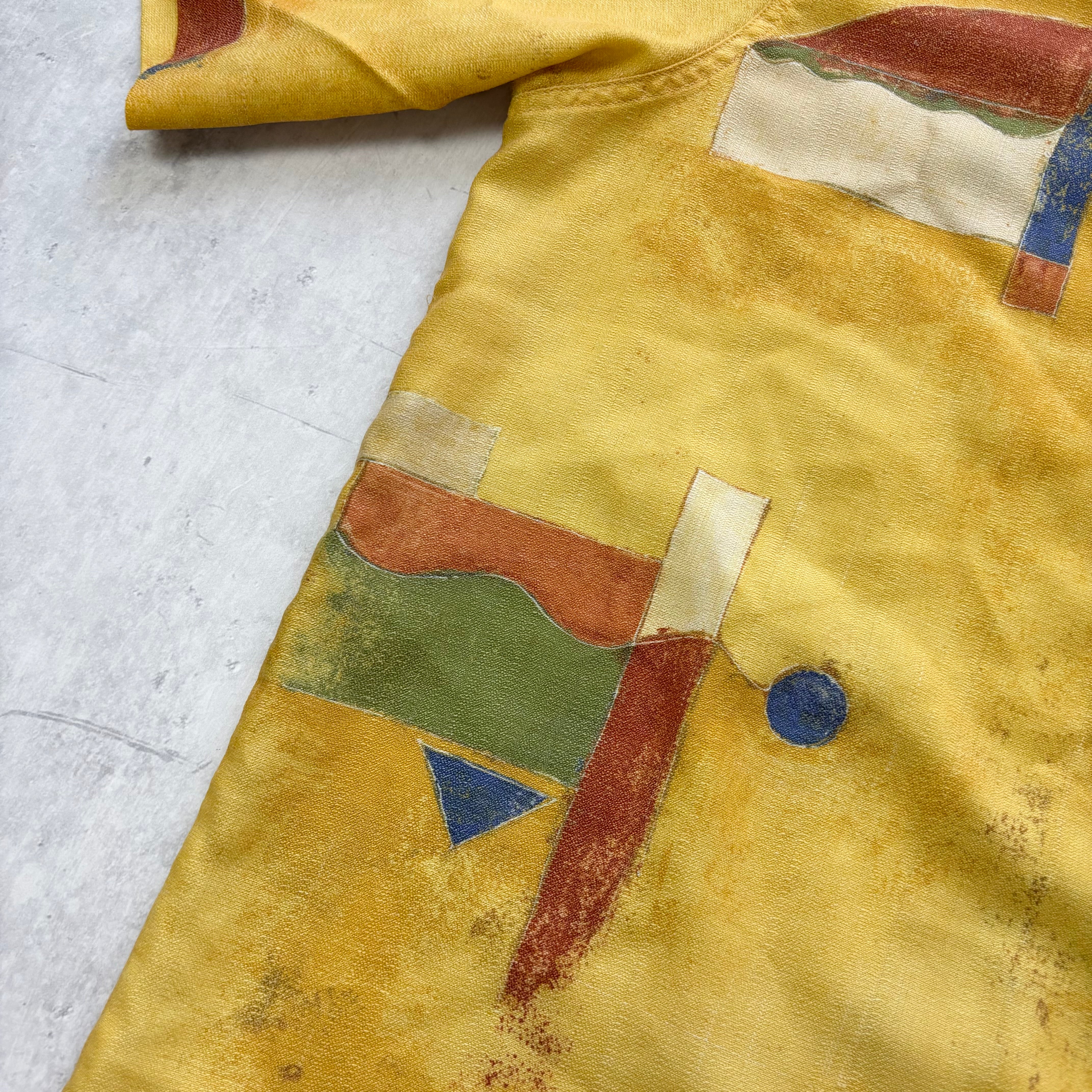 Vintage Funky Shirt Mens Large Yellow Art Abstract Short Sleeve (E)