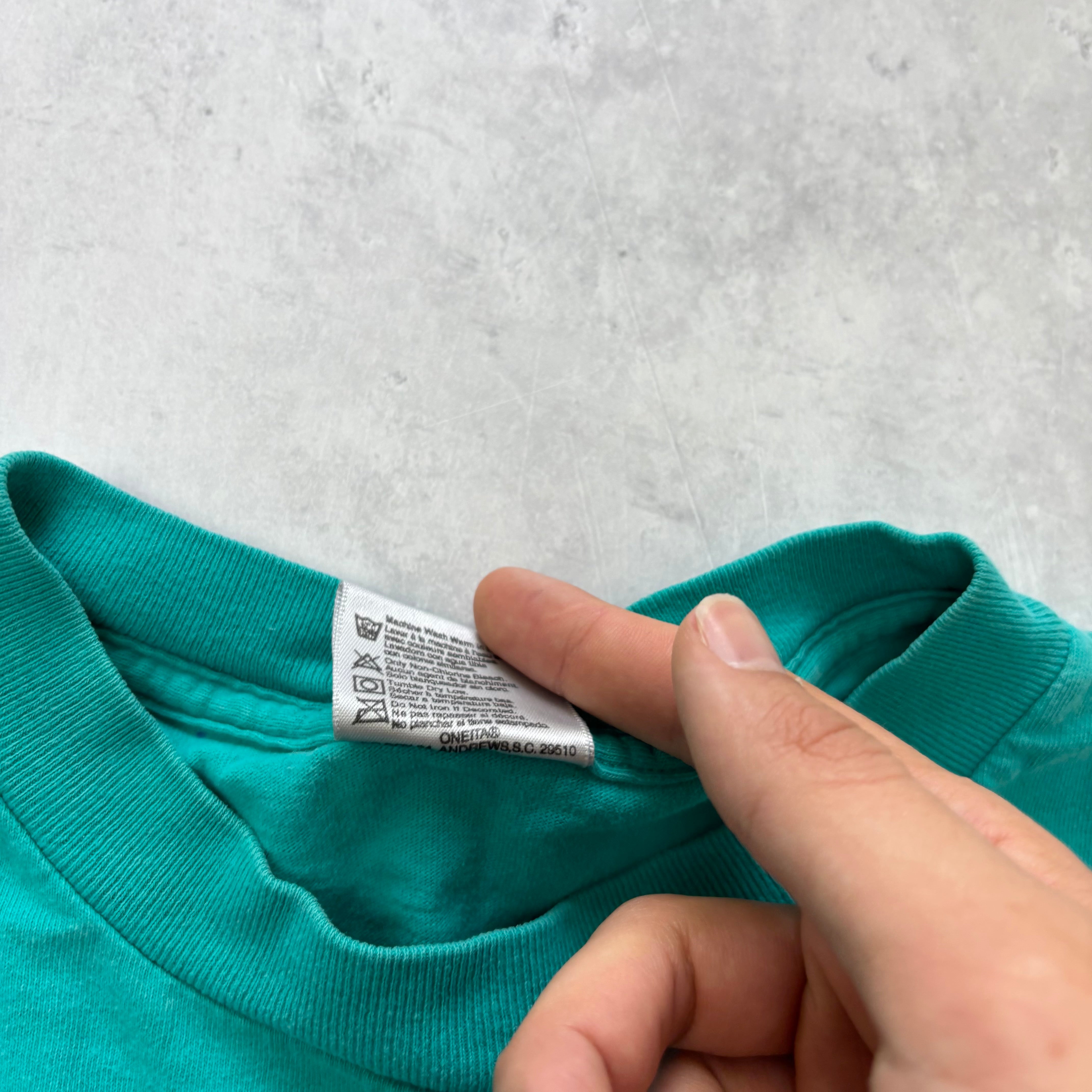 Vintage T Shirt Mens XL Teal Green Single Stitch Graphic Print 90s USA (E)