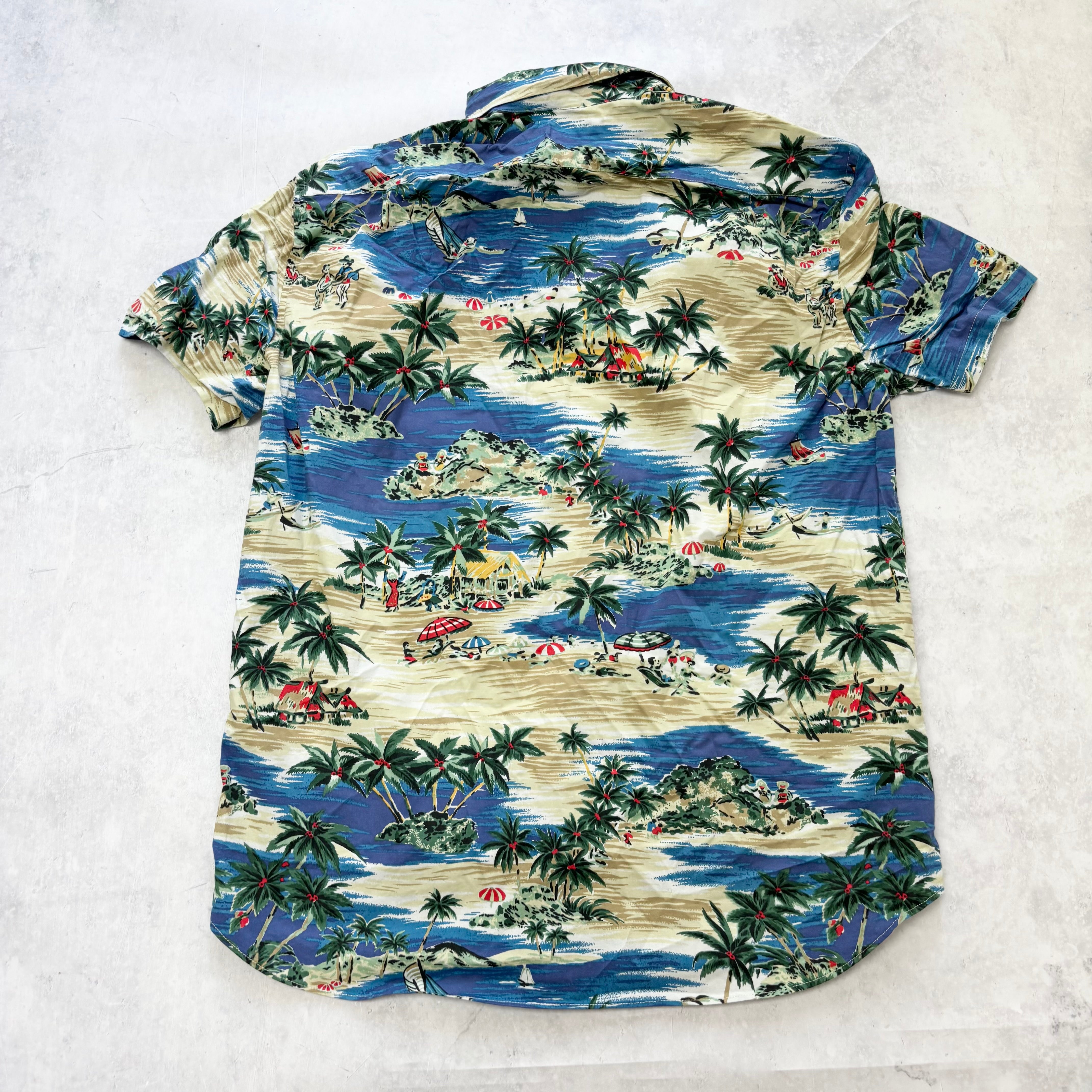 Hawaiian Shirt Mens Large Multi Floral Aloha Short Sleeve Cotton Slim Fit (E)