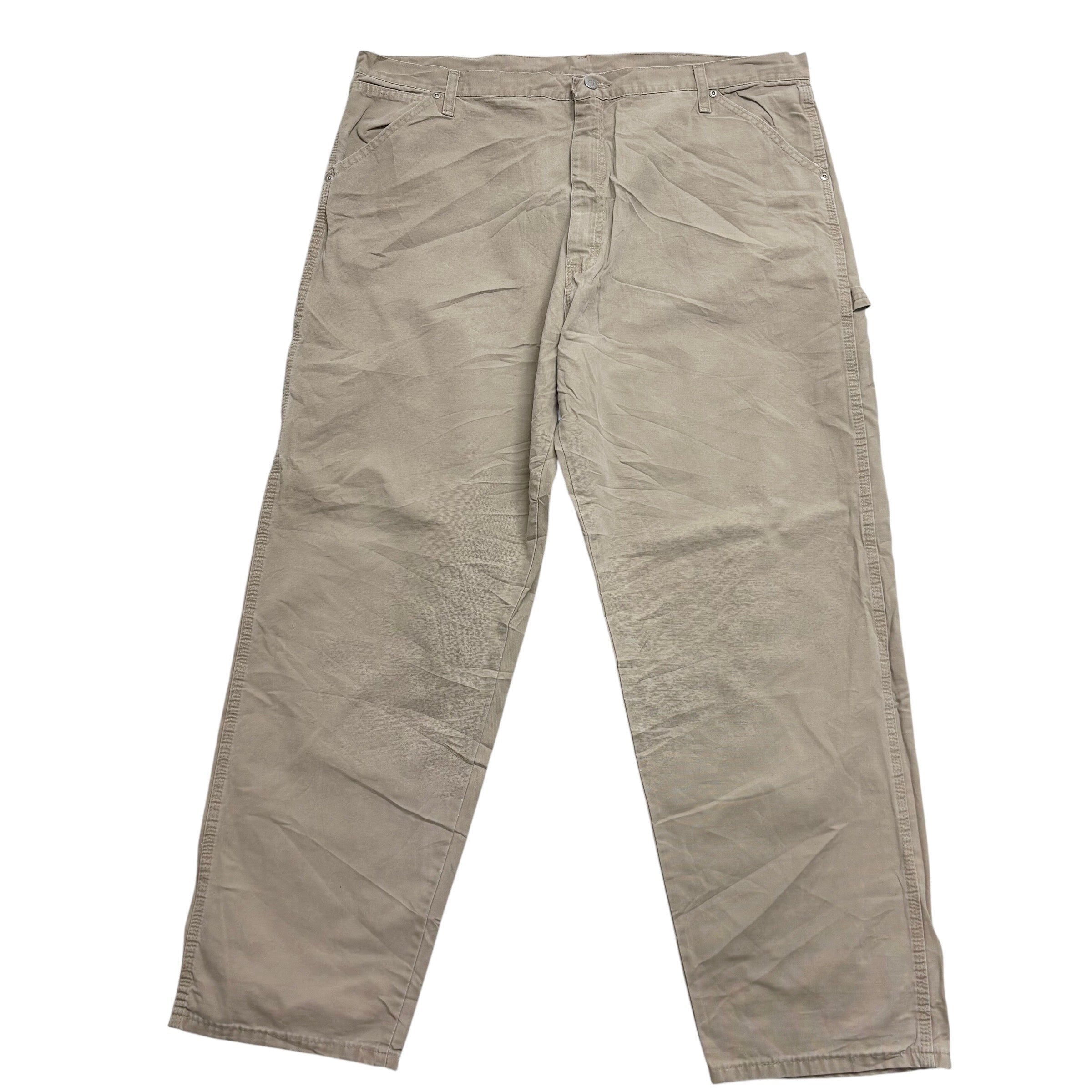 Wrangler Carpenter Pants W42 L32 Mens Beige Relaxed Straight Fit Trousers (E)