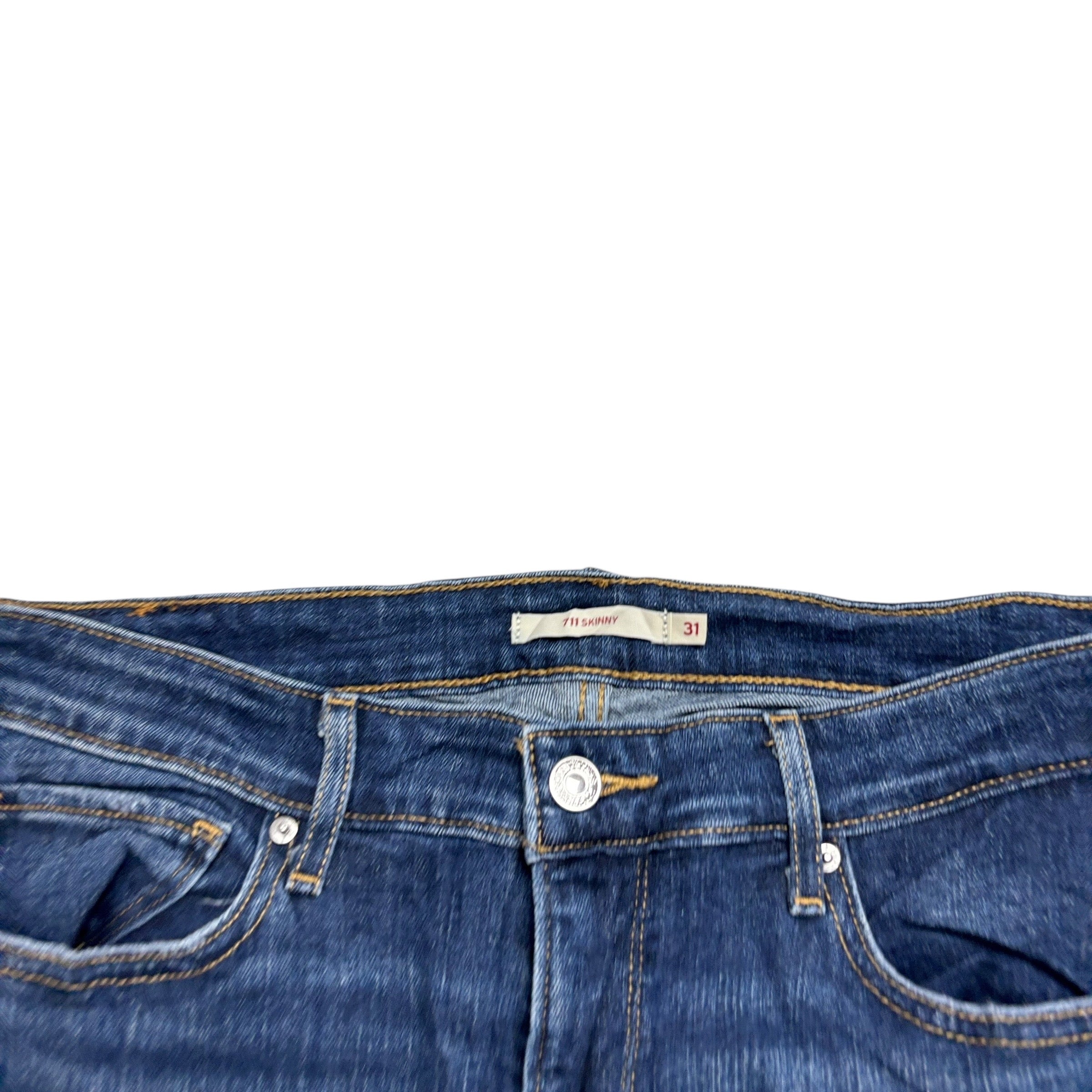 Levis 711 Jeans W31 L30 Womens Skinny Dark Blue Stretch Distressed Denim (E)