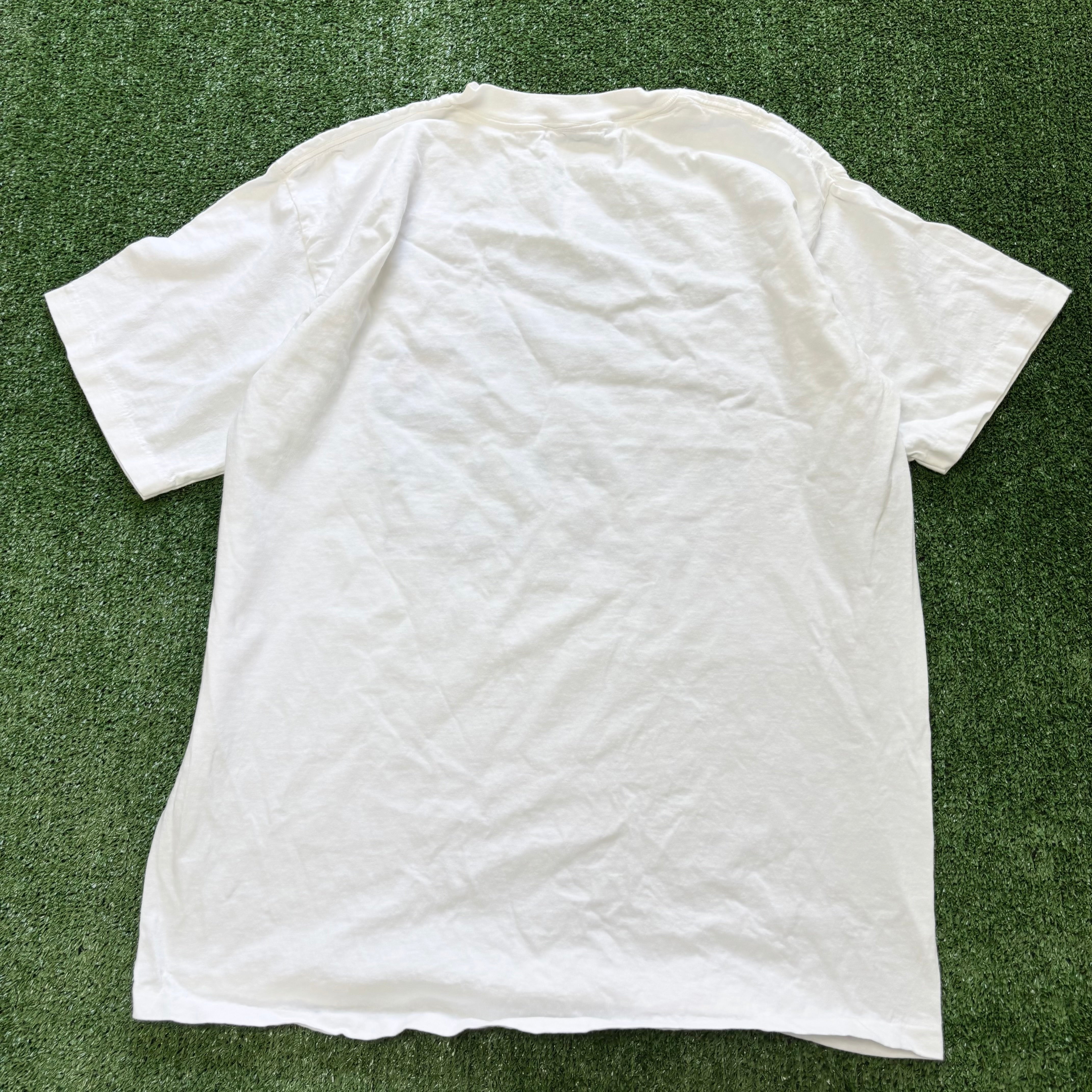 Vintage T Shirt Mens Large White Single Stitch Graphic Print 90s Baseball (E)