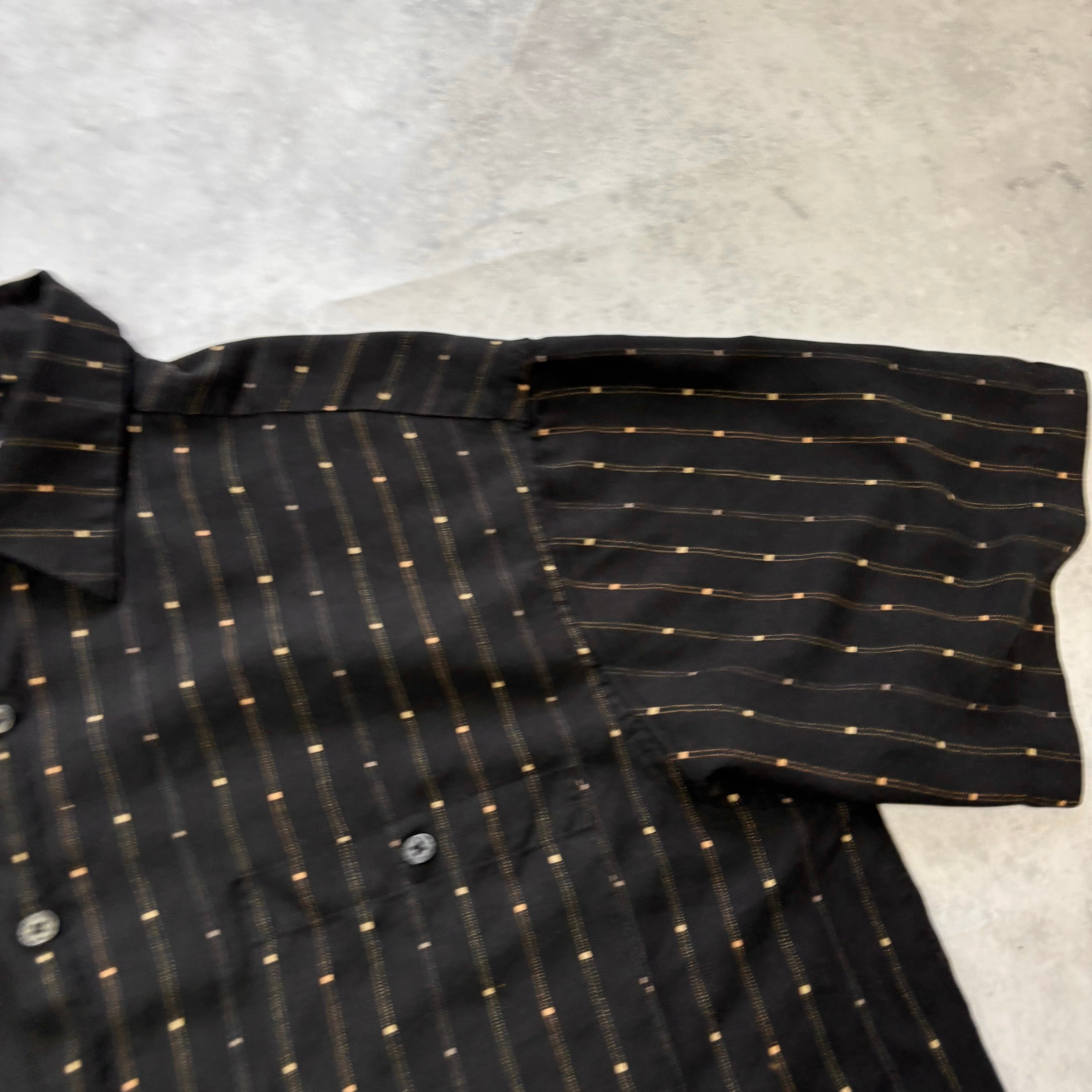 J. Ferrar Shirt Mens Large Black Patterned Striped Short Sleeve Rayon (E)