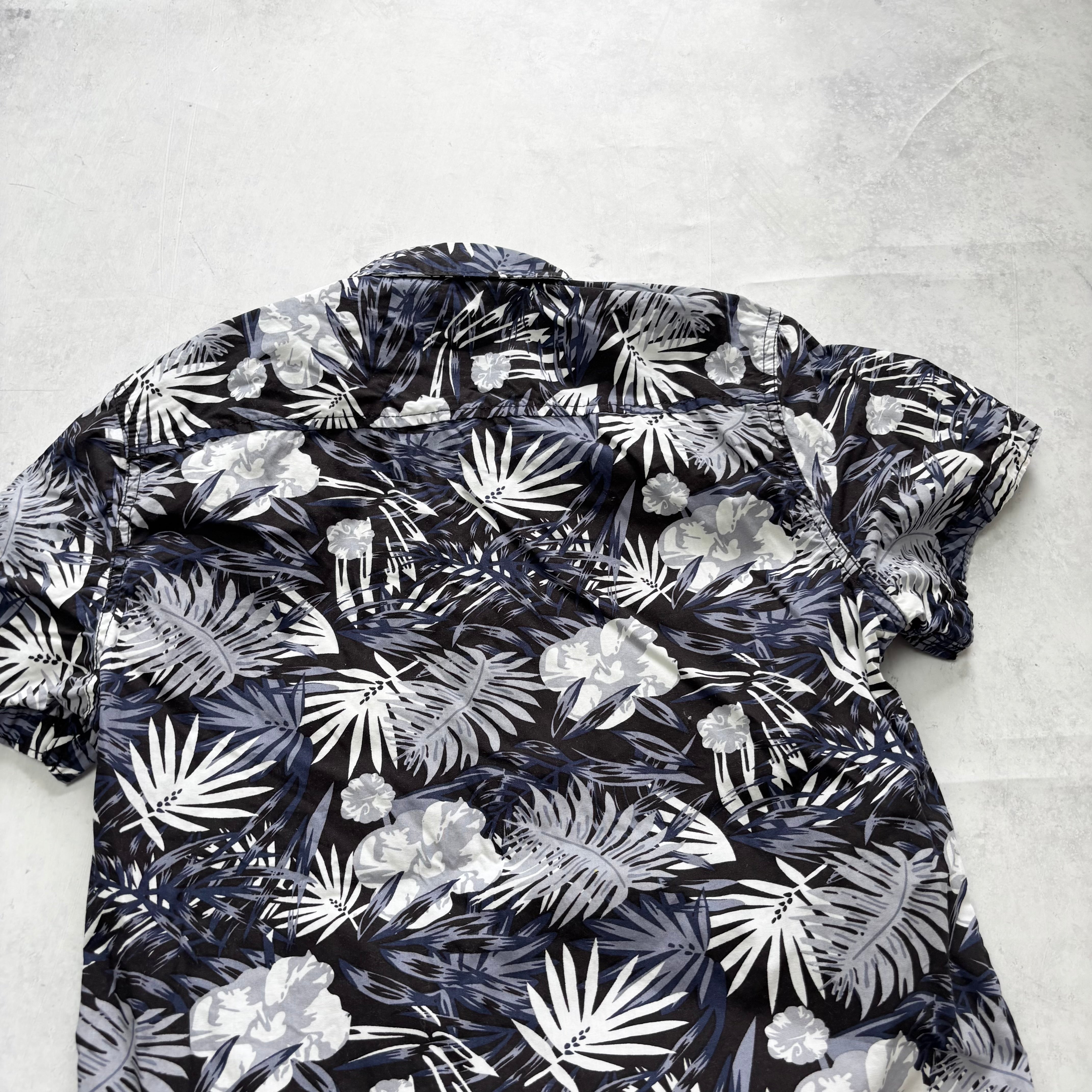 Hawaiian Shirt Mens Small Navy Floral Aloha Short Sleeve Cotton (E)