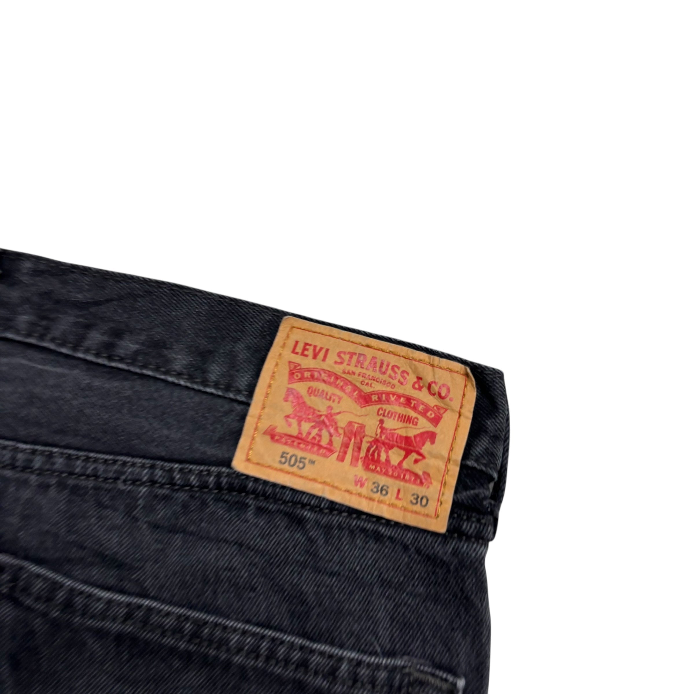 Levis 505 Jeans W36 L30 Mens Black Regular Straight Fit Denim (E)