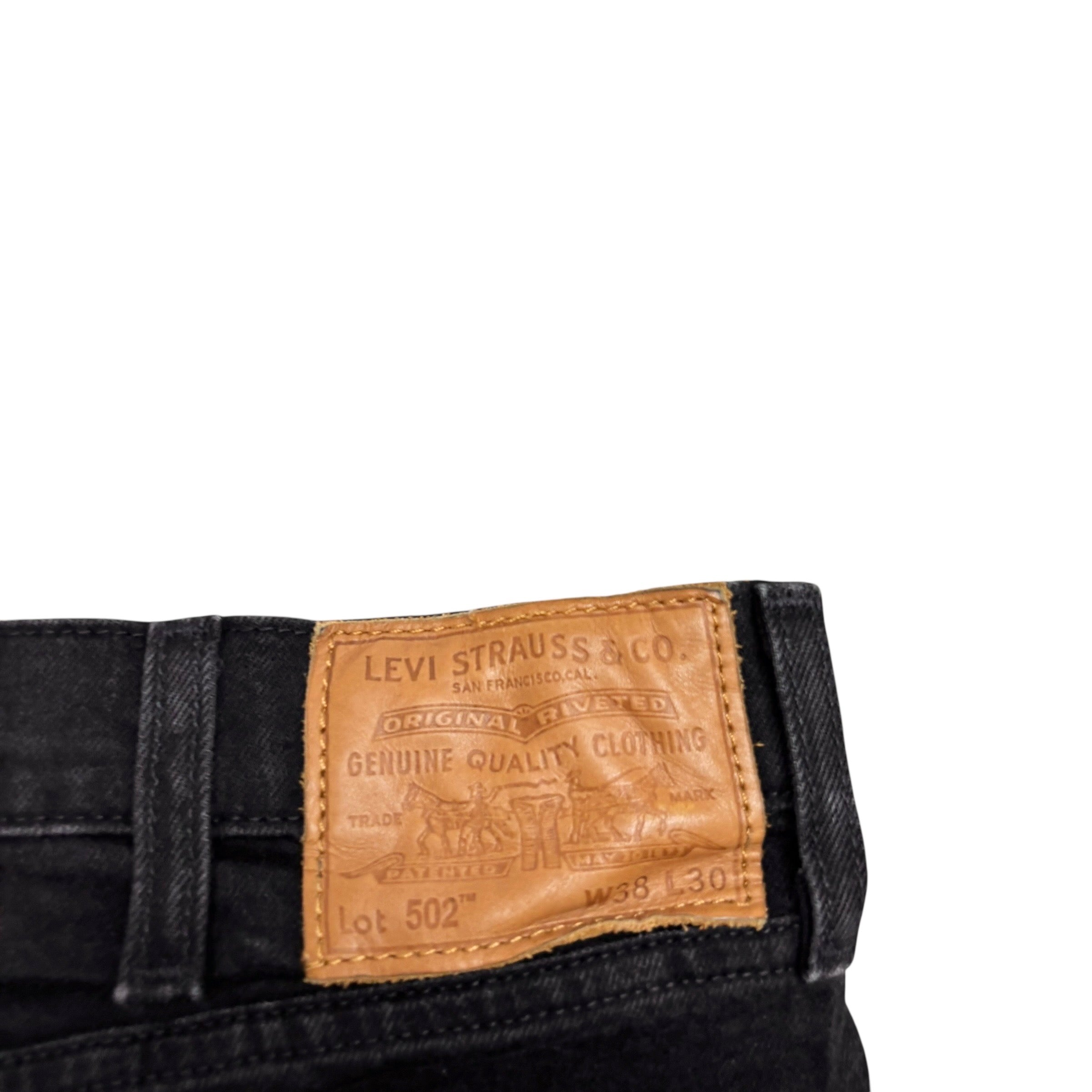 Levis 502 Jeans W38 L29 Mens Black Regular Tapered Fit Stretch Denim (E)