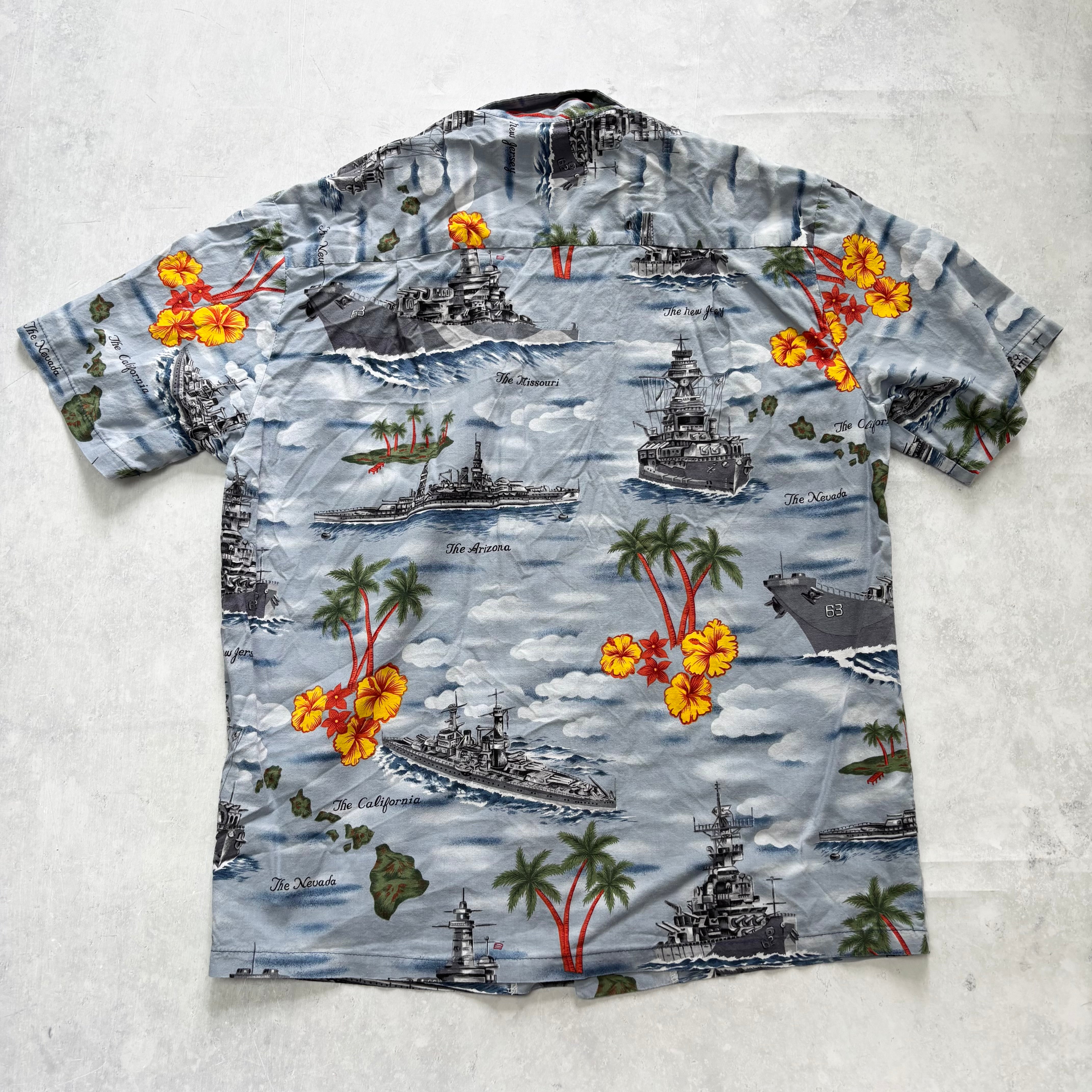 Vintage Hawaiian Shirt Mens Medium Blue Floral Aloha Short Sleeve Cotton (E)