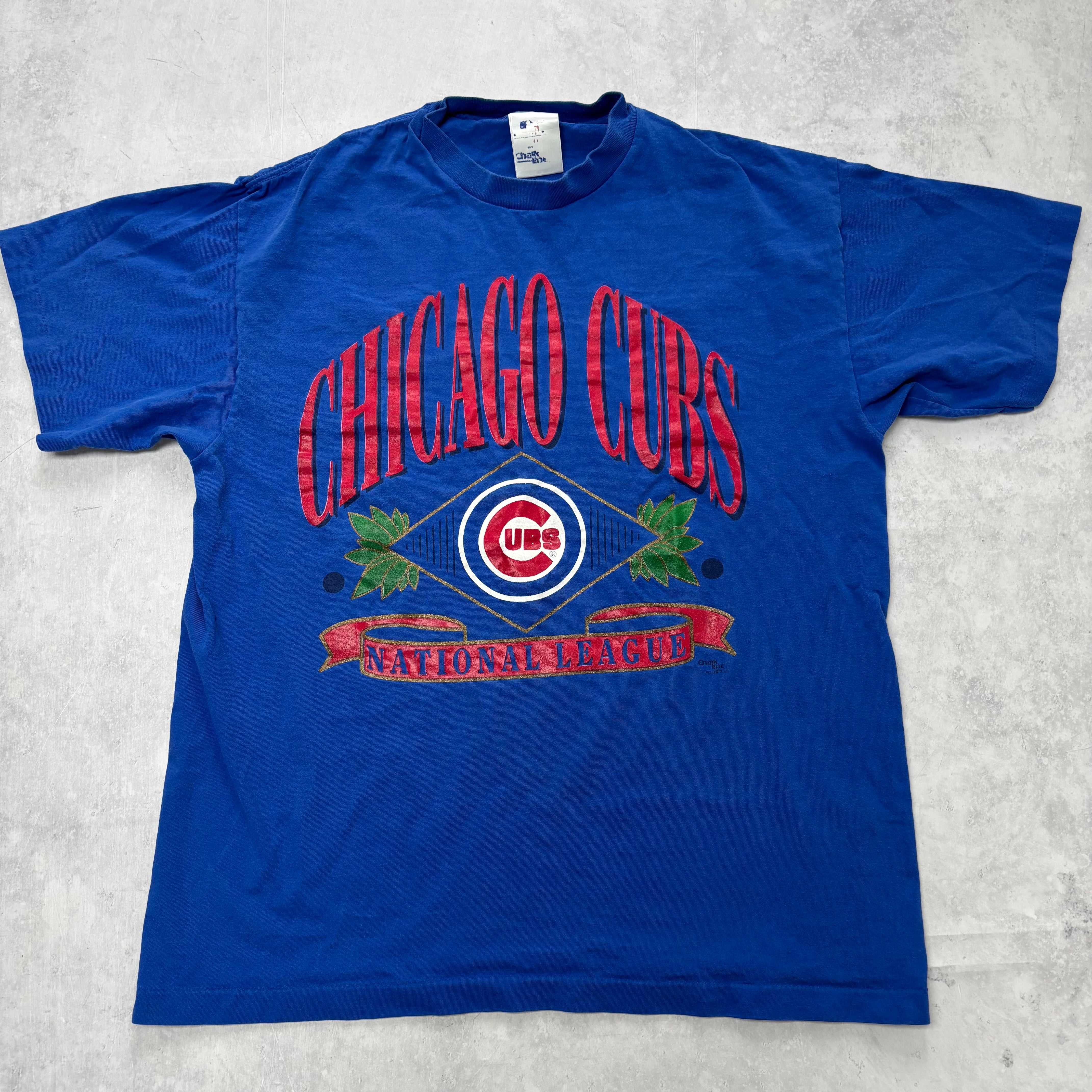 Vintage T Shirt Mens XL Blue Single Stitch Graphic Print 90s Chicago Cubs MLB (E)