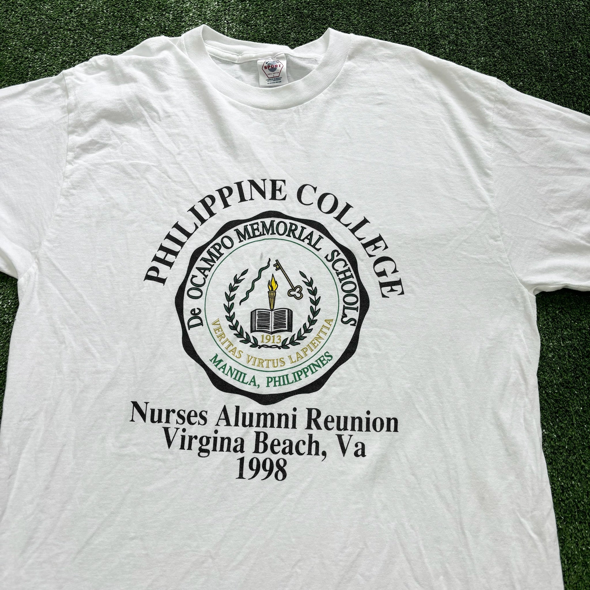 Vintage T Shirt Mens Large White Graphic Print 90s USA College (E)