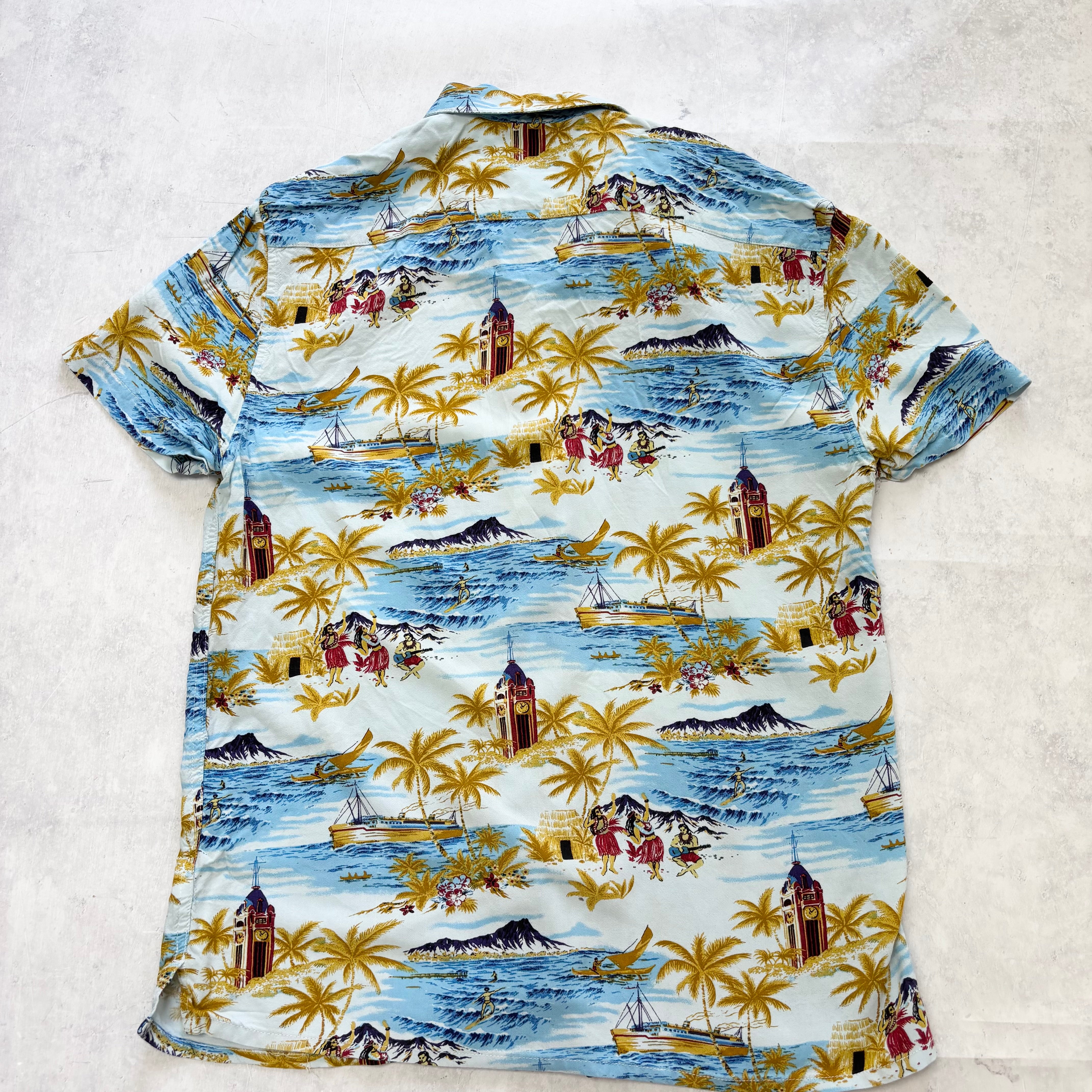 Hawaiian Shirt Mens Small Blue Floral Aloha Short Sleeve Viscose (E)
