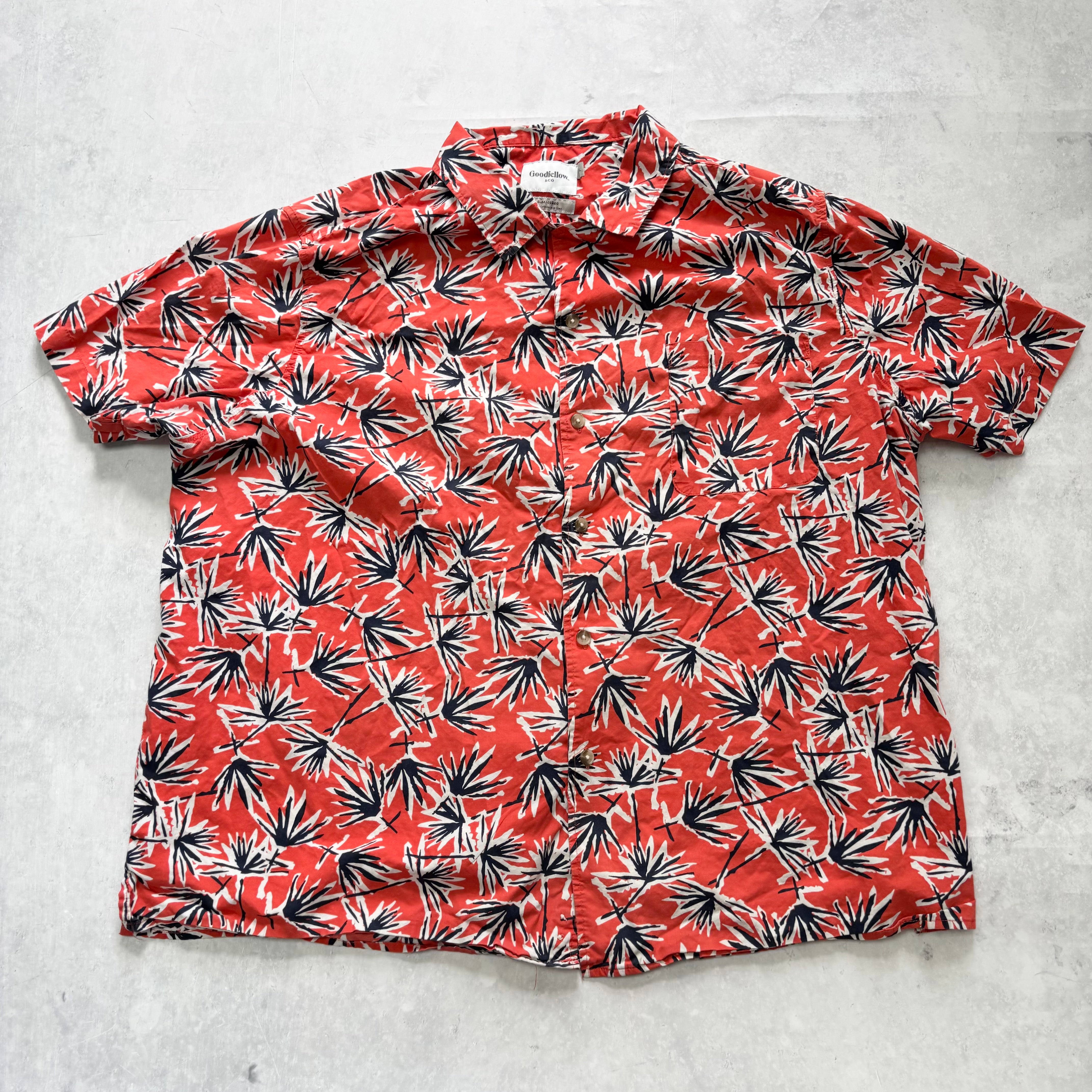 Hawaiian Shirt Mens XXL Red Floral Aloha Short Sleeve Cotton Slim Fit (E)