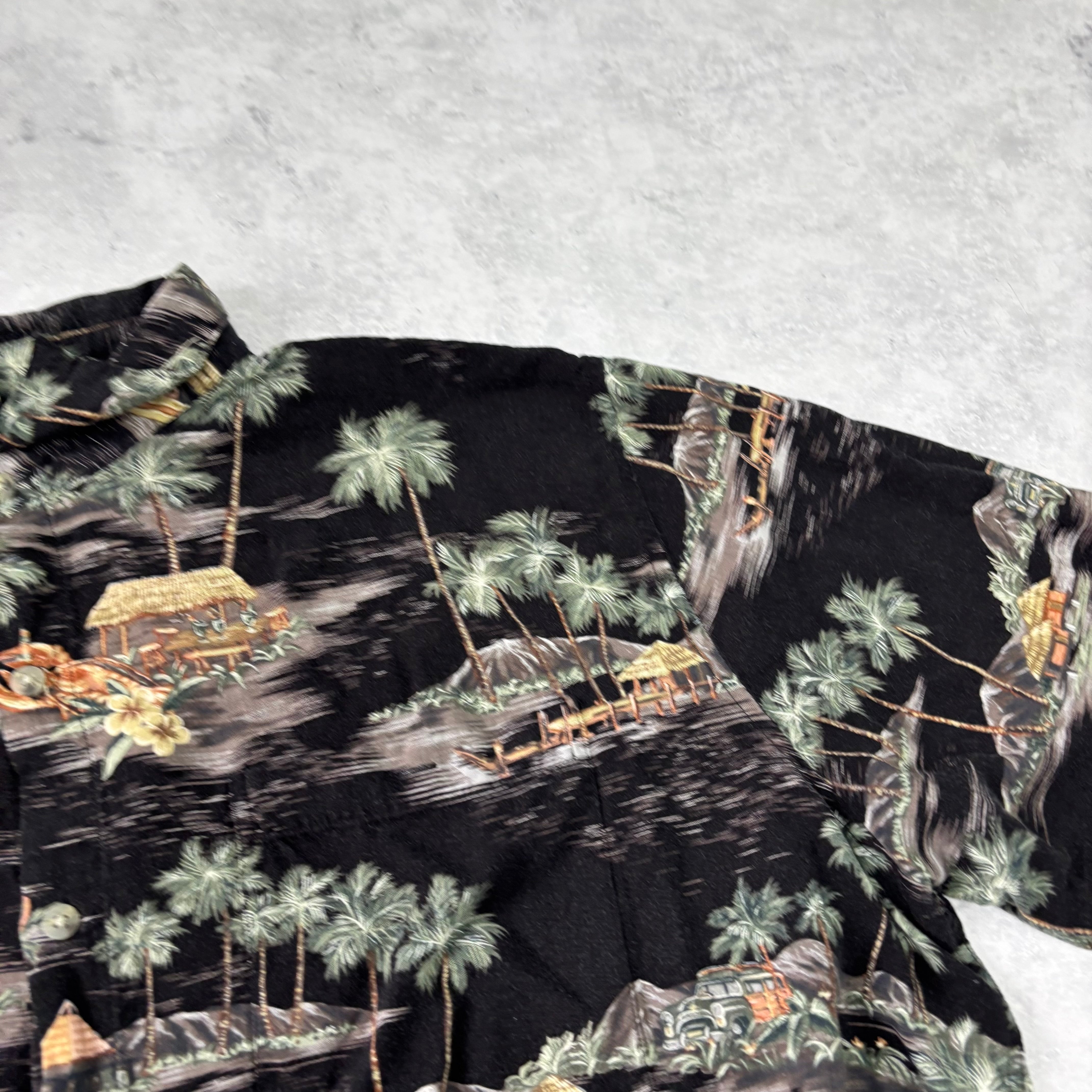 Vintage Hawaiian Shirt Mens XXL Black Floral Aloha Short Sleeve Rayon (E)