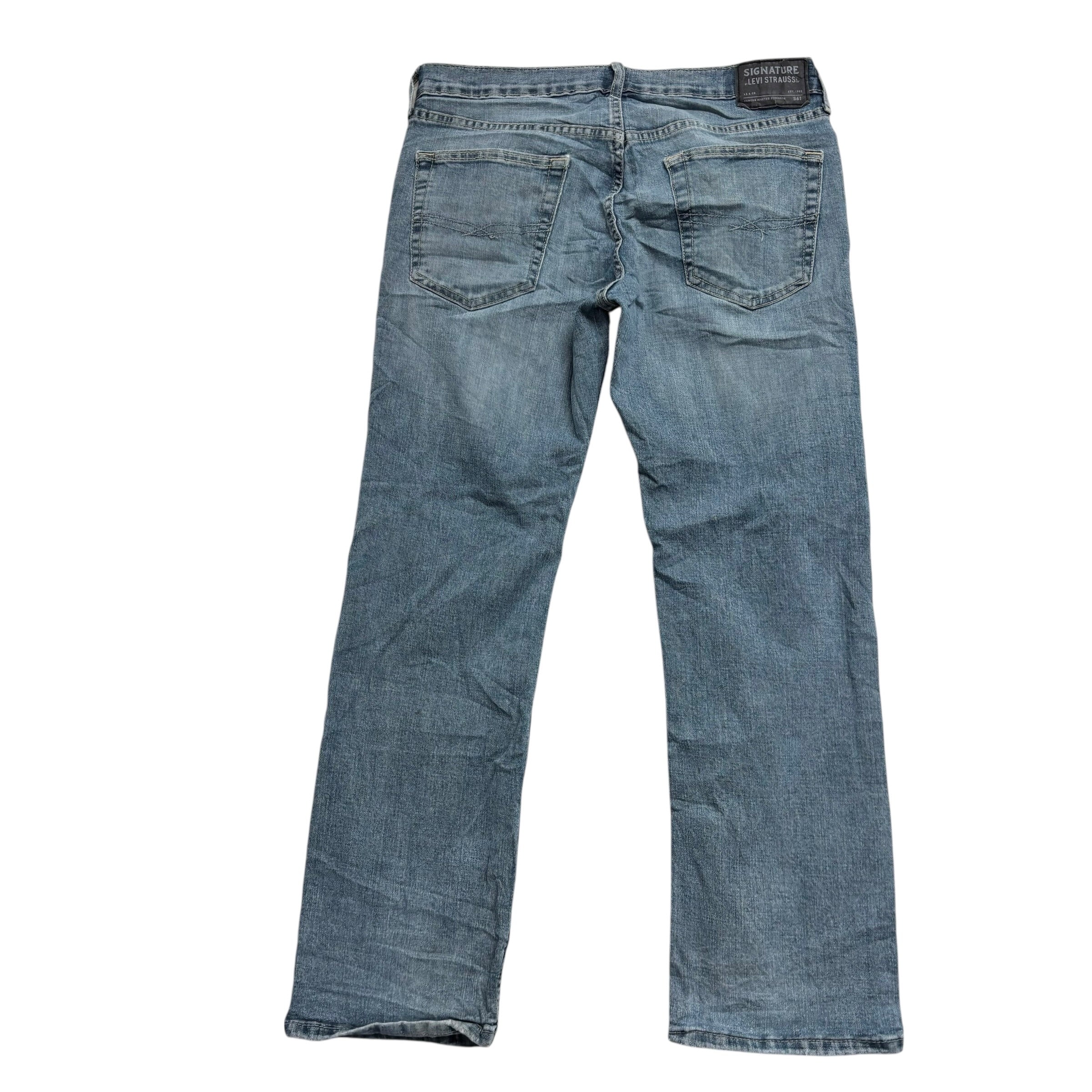 Levis Signature Jeans W32 L30 Mens Mid Blue Relaxed Straight Stretch Denim