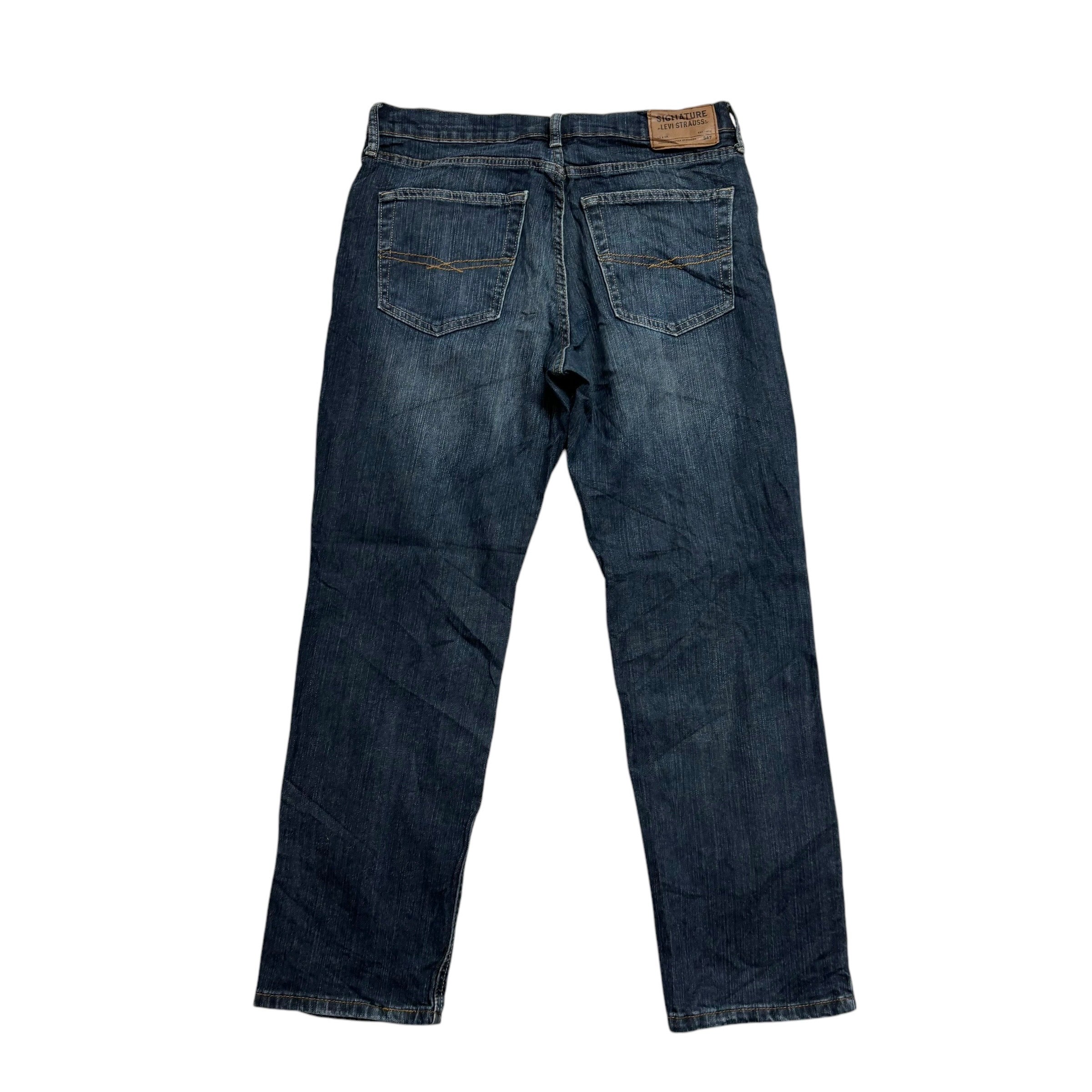 Levis Signature Jeans W34 L30 Mens Dark Blue Athletic Tapered Stretch Denim (E)