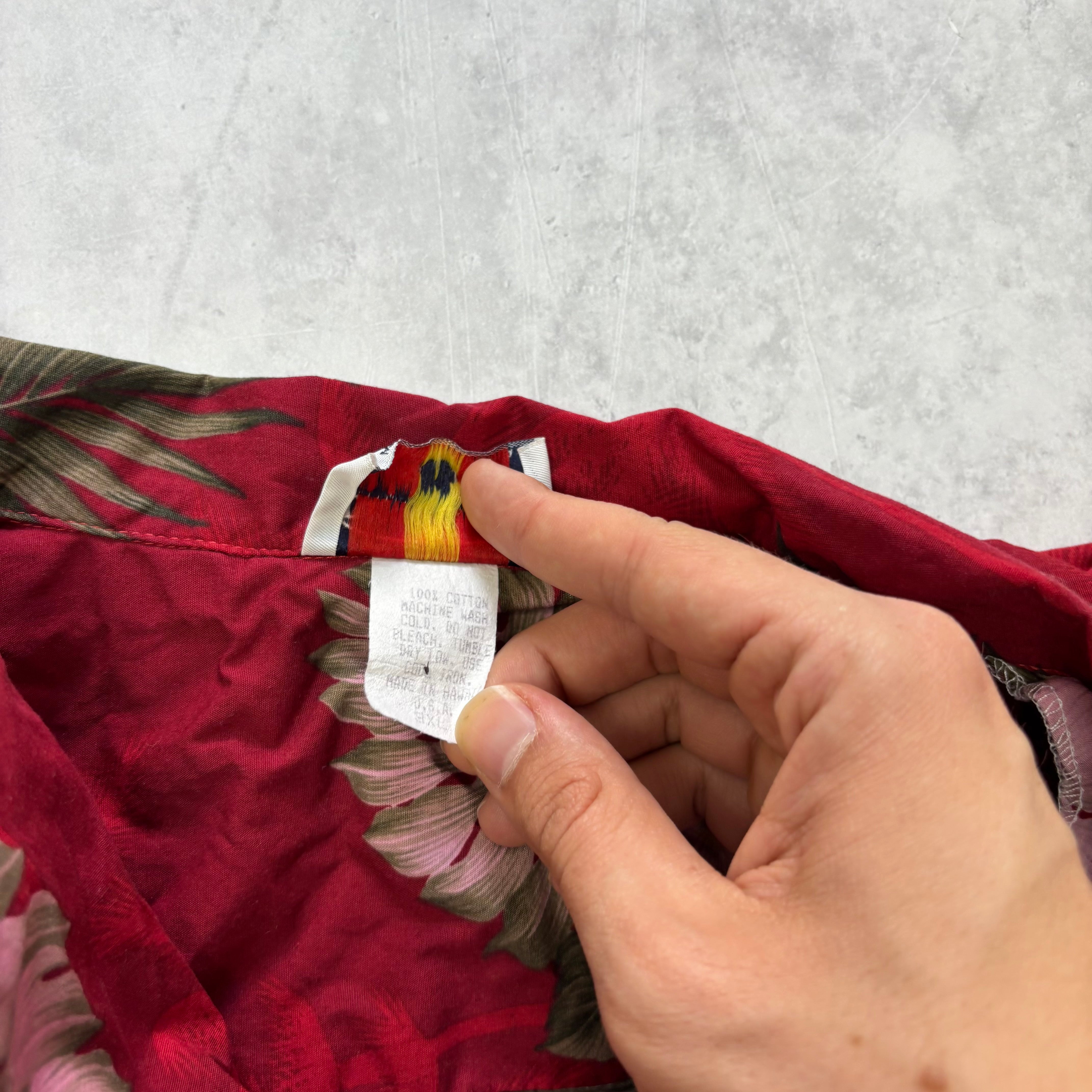 Vintage Hawaiian Shirt Mens 3XL Red Floral Aloha Short Sleeve Cotton (E)