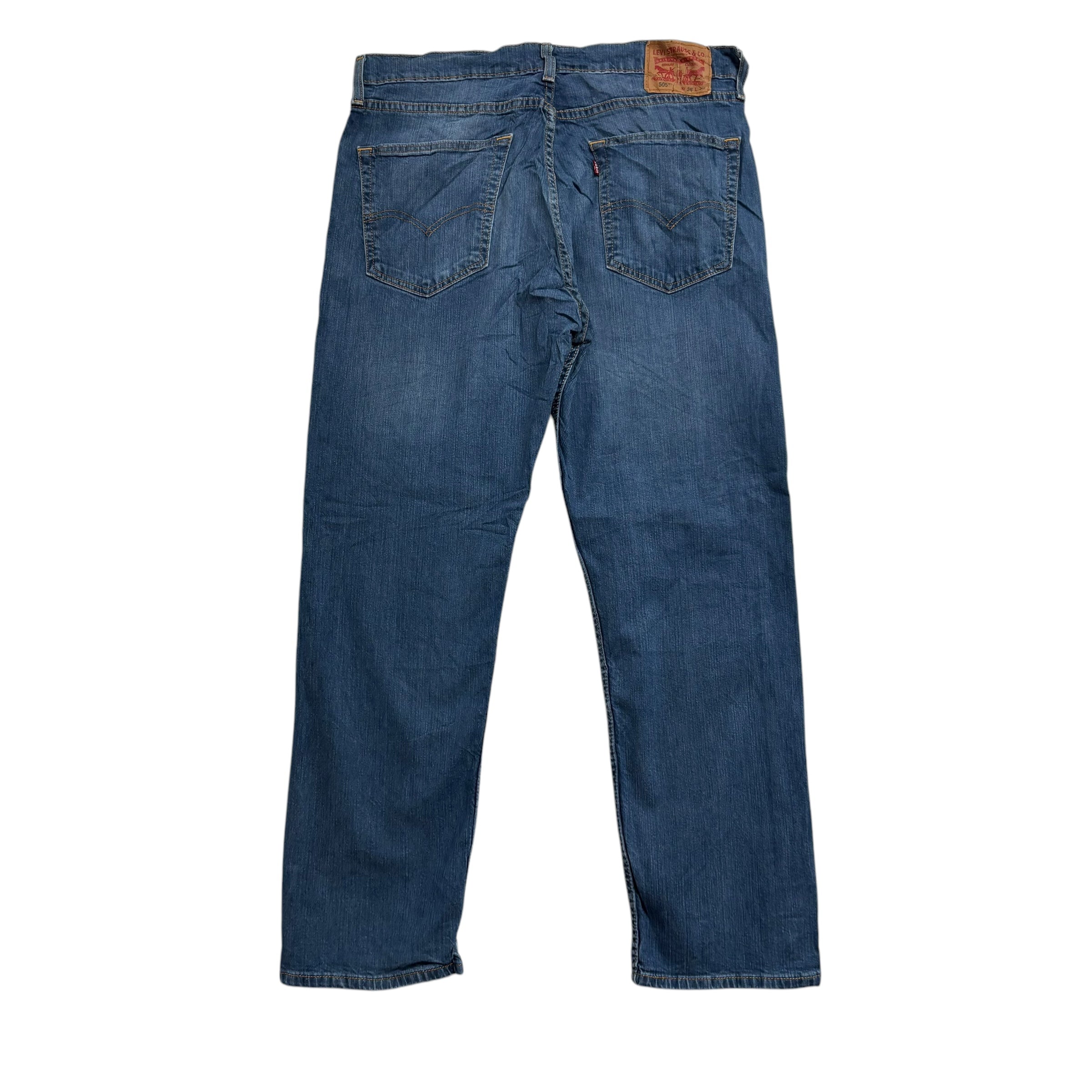 Levis 505 Jeans W36 L30 Mens Mid Blue Regular Straight Fit Stretch Denim