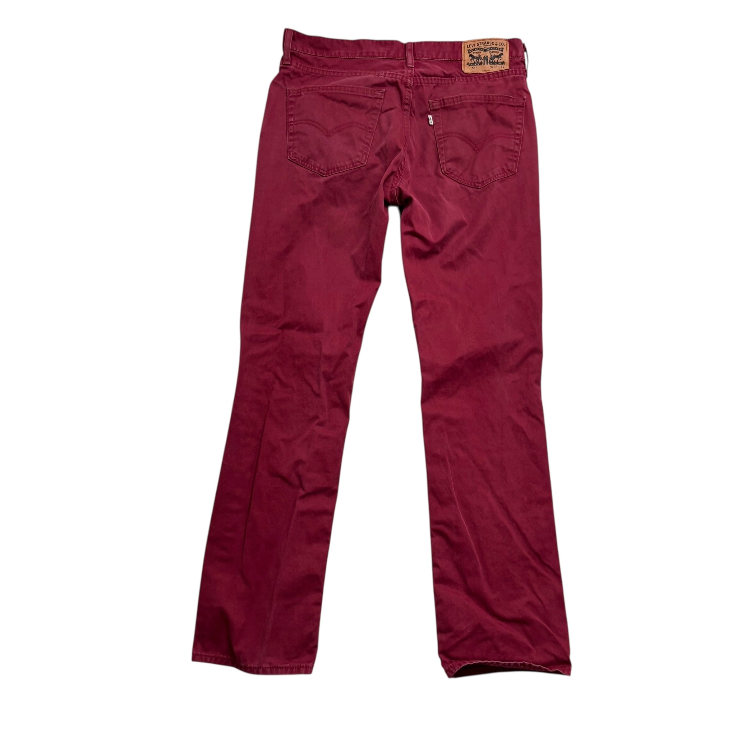 Levis 511 Trousers W34 L32 Mens Red Slim Fit Vintage Pants (E)