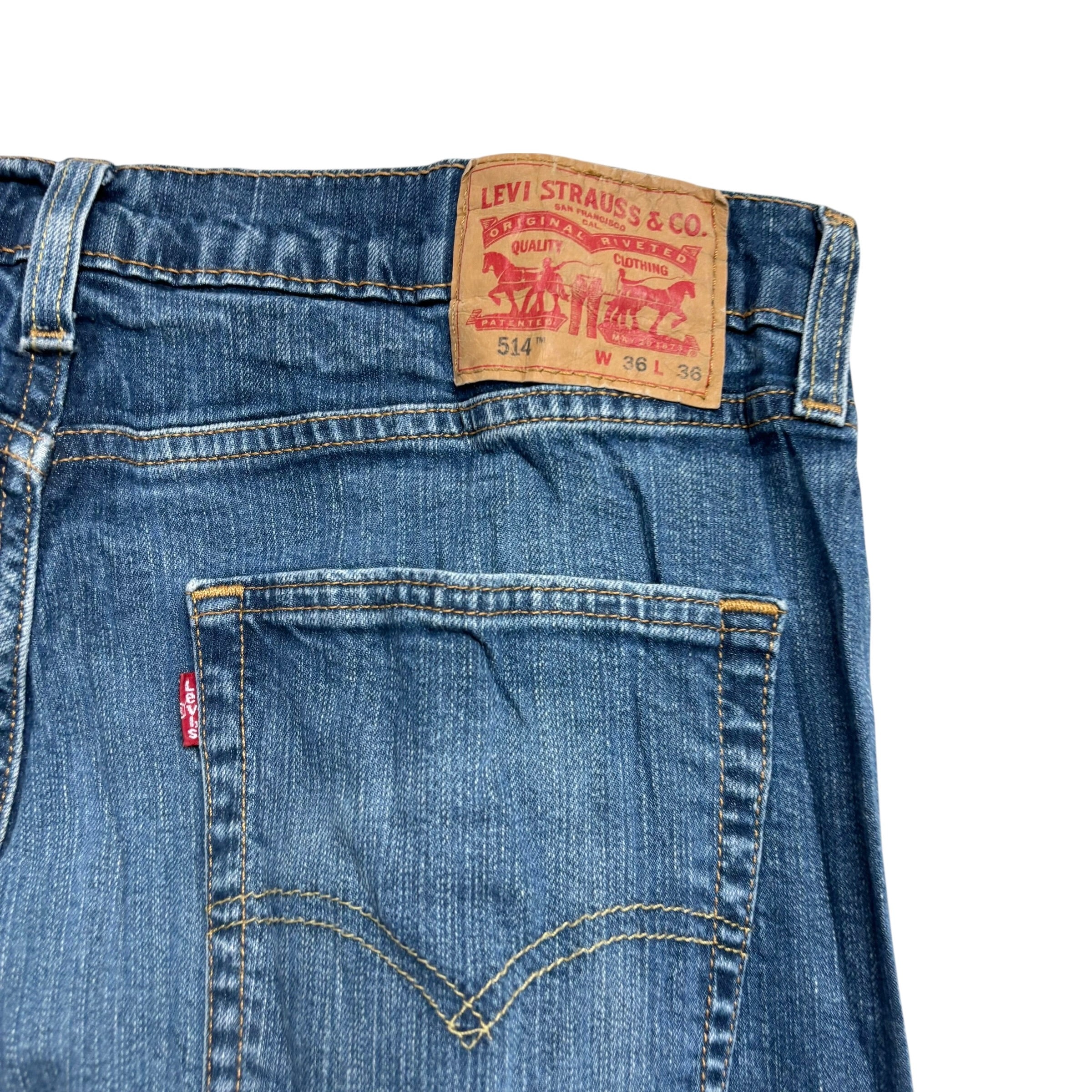 Levis 514 Jeans W34 L36 Mens Blue Regular Straight Fit Stretch Denim (E)