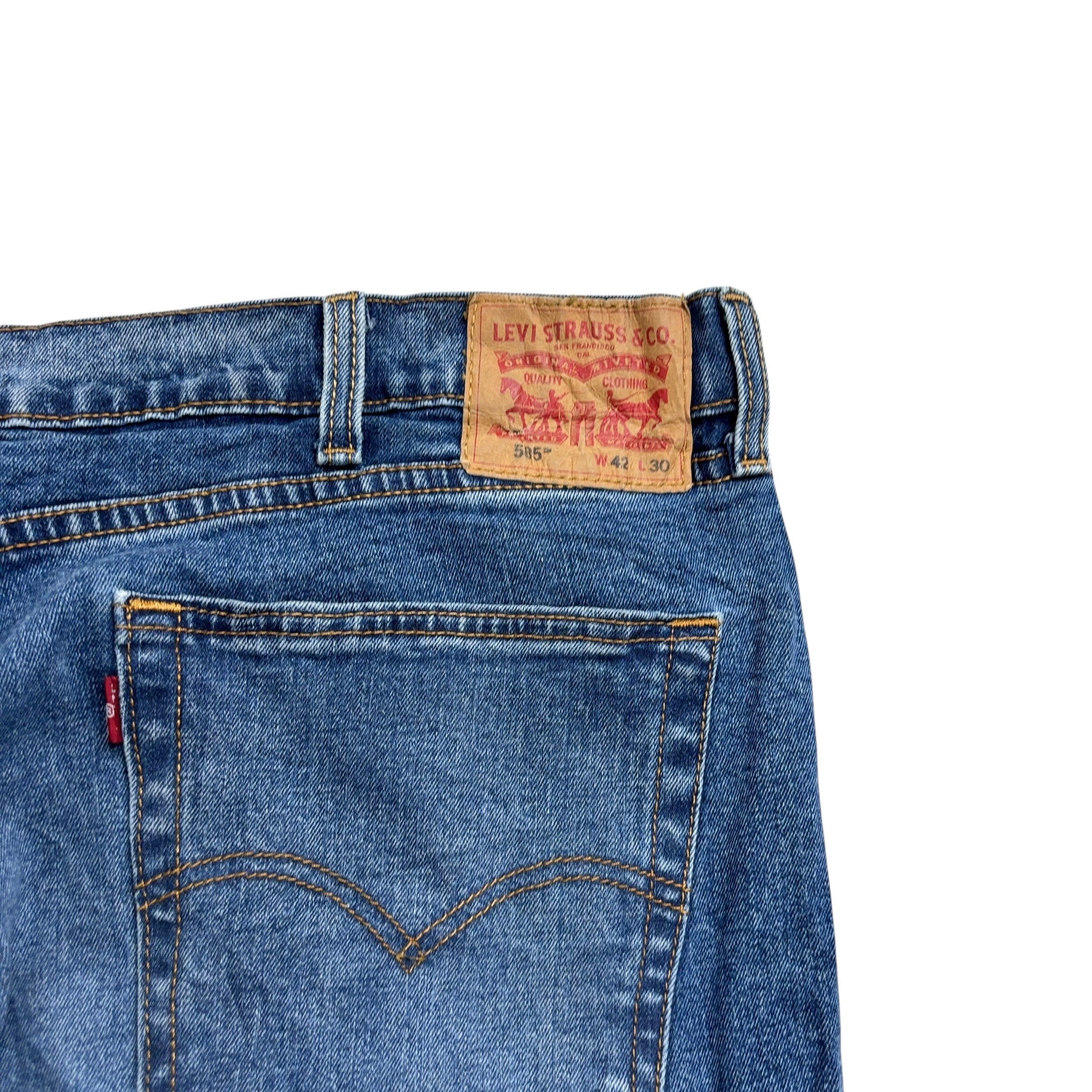 Levis 505 Jeans W42 L30 Mens Mid Blue Regular Straight Fit Stretch Denim (E)